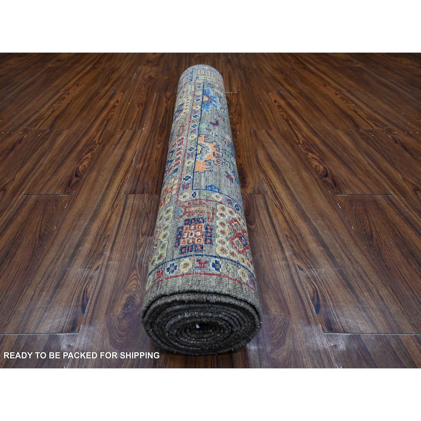 4'X16'1" Gray Aryana Mahal Design Hand Knotted Wide Runner Oriental Rug