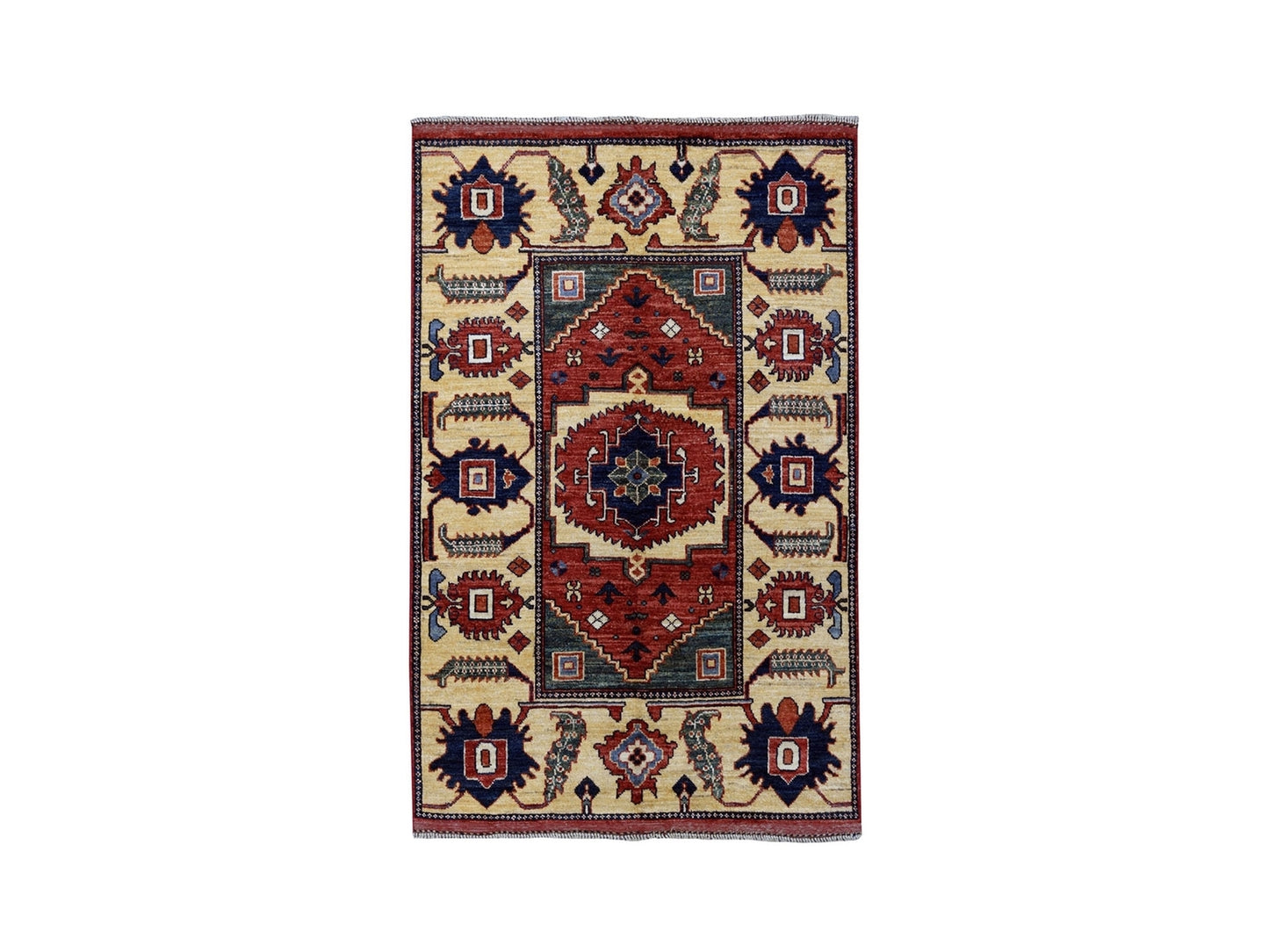 3'5"X4'9" Pure Wool Hand-Knotted Tribal Oriental Rug