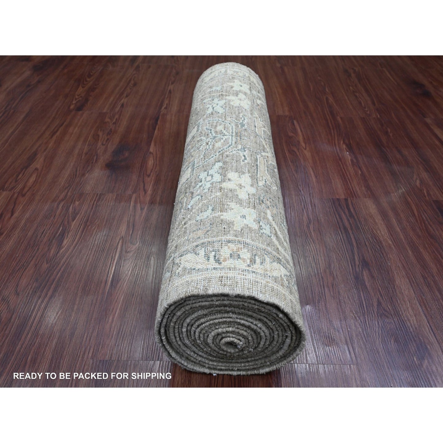 2'8"X19'4" Brown Washed Peshawar Leaf Design Hand Knotted Wool Runner Rug