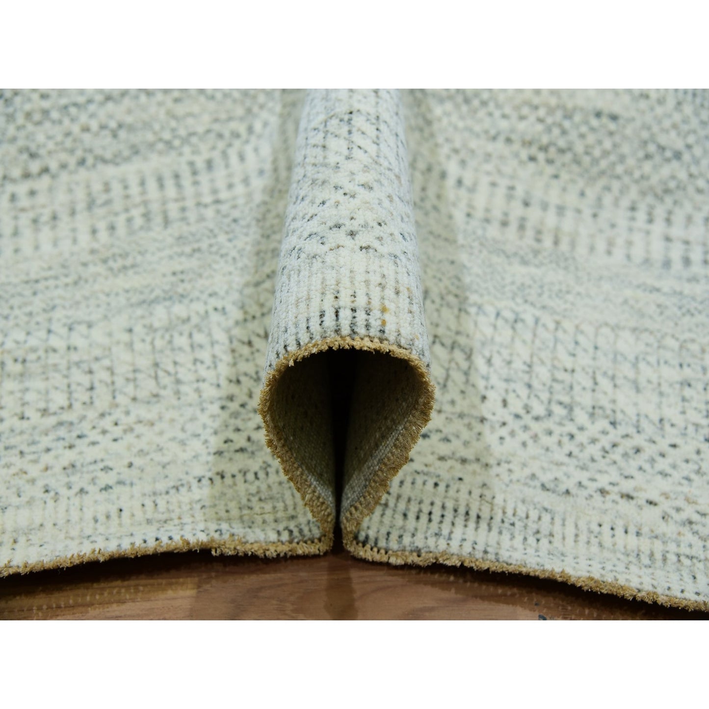 14'X14' Eggnog White Hand Knotted Modern Grass Design Wool Square Rug