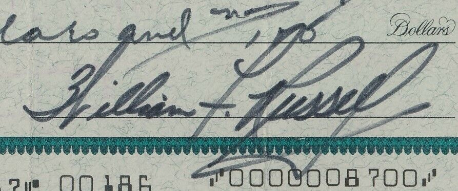 Bill Russell Hof Autographed/Signed 1974 Bank