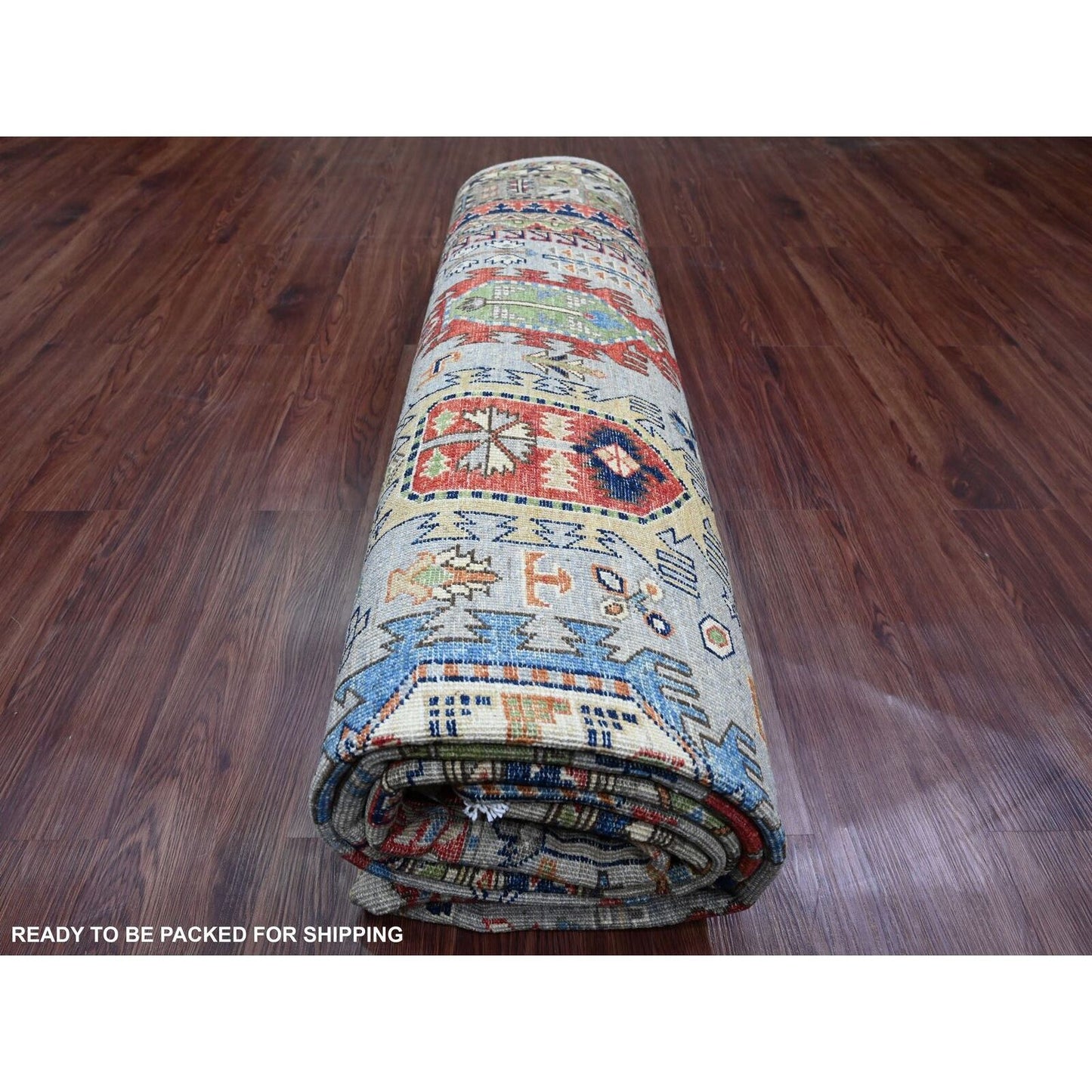 8'9"X11'10" Gray Caucasian Inspired Antiqued Design Wool Hand Knotted Rug