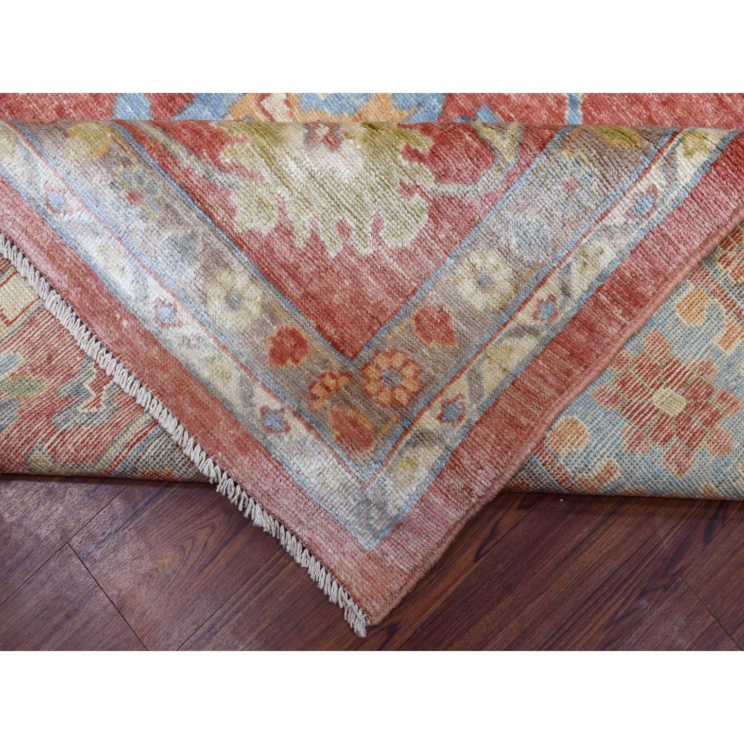 11'10"X14'3" Red Afghan Angora Oushak Wool Hand Knotted Oversized Rug