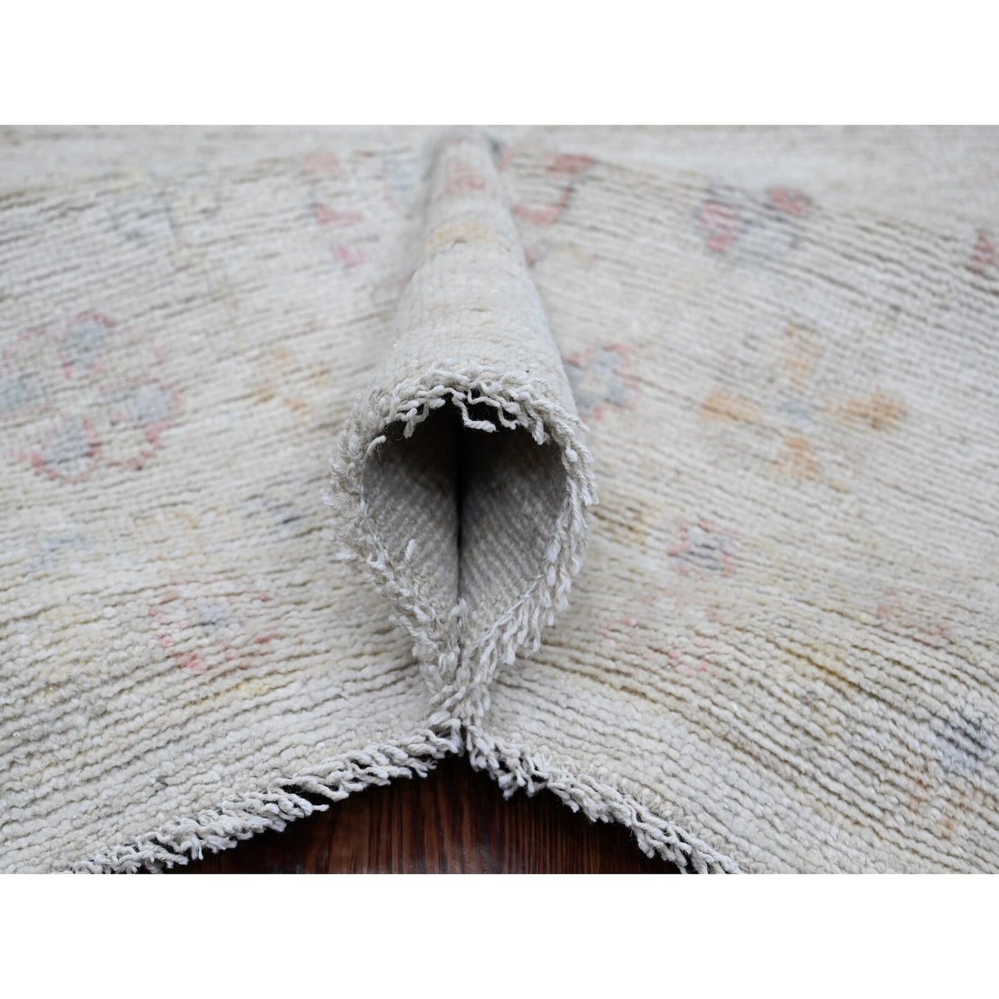 7'10"X9'8" Gray Hand Knotted Afghan Angora Oushak Leaf Design Wool Rug
