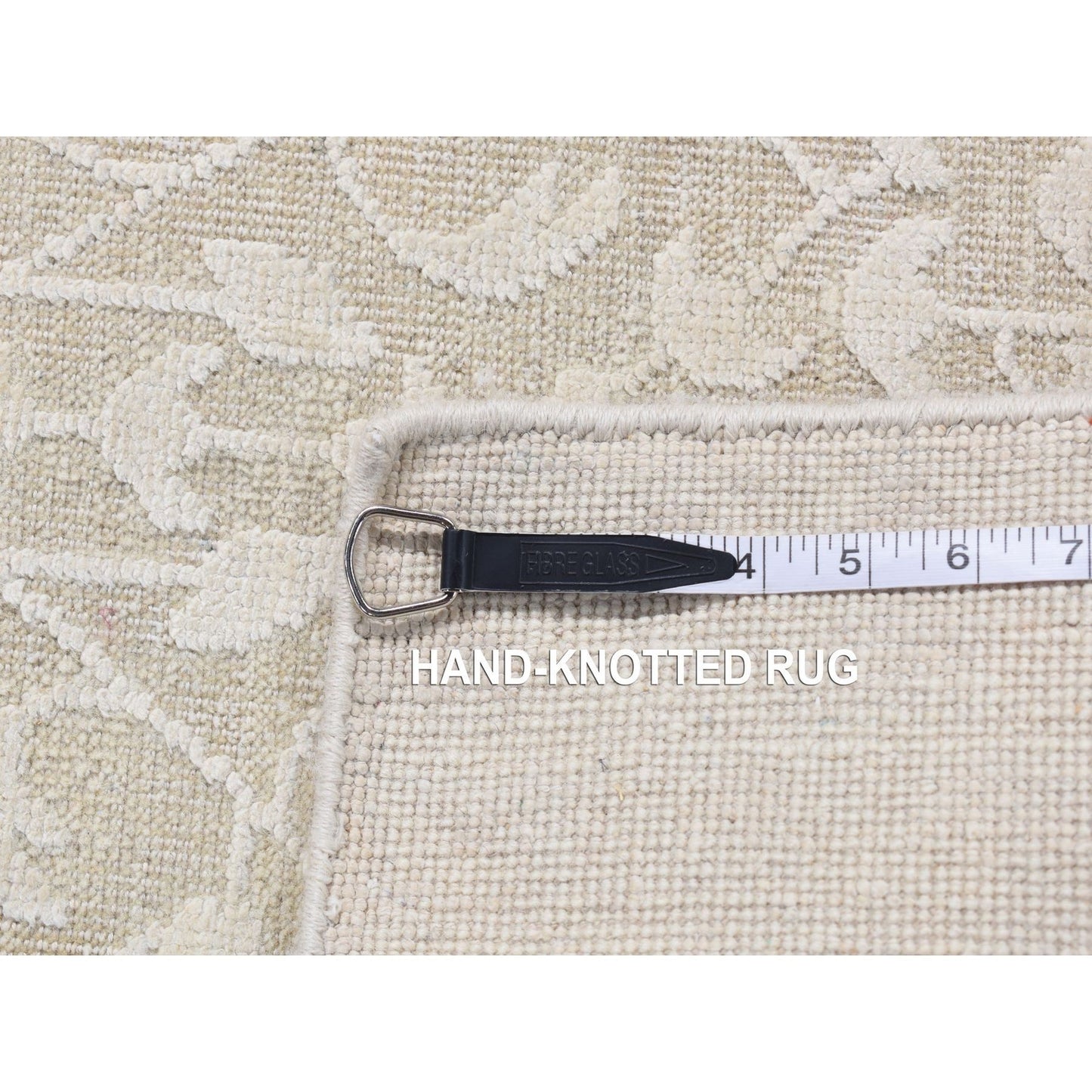 2'5"X6' Ivory Hand Knotted Tone On Tone Pure Silk With Wool Runner Rug