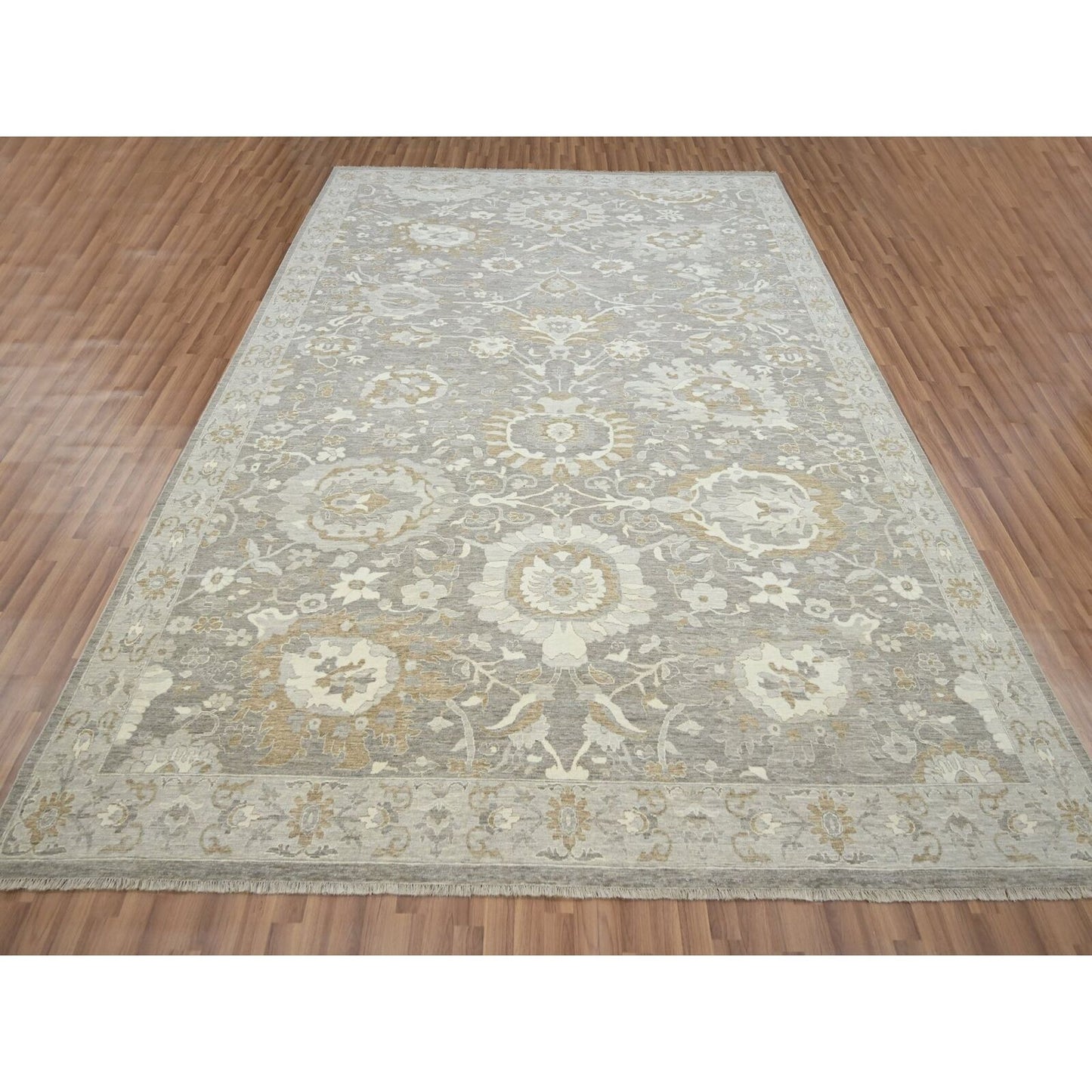 9'X11'10" Gray Hand Knotted Ziegler Mahal Flower Design Wool Oriental Rug