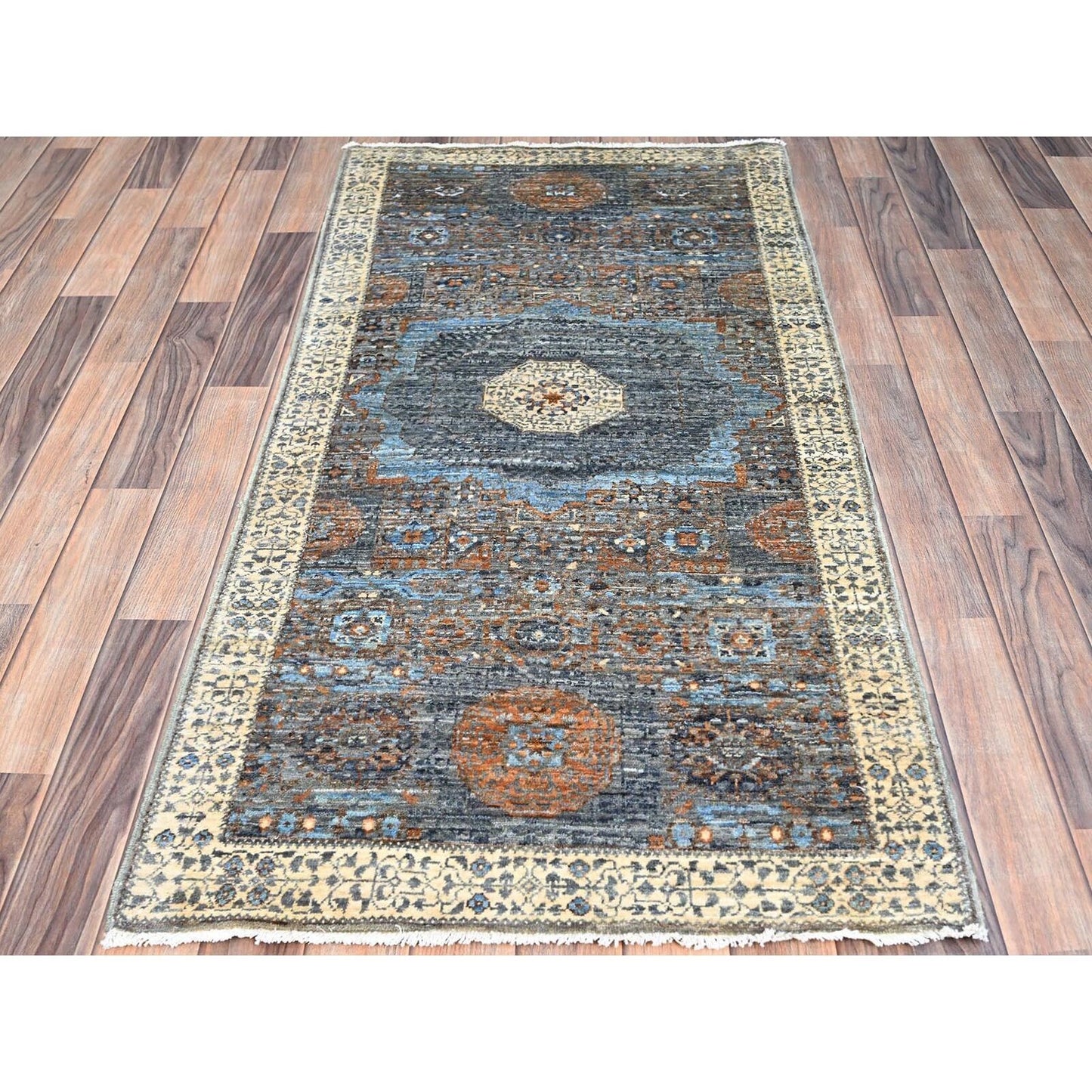 2'8"X5'8" Gray Mamluk Dynasty Hand Knotted All Wool Runner Oriental Rug