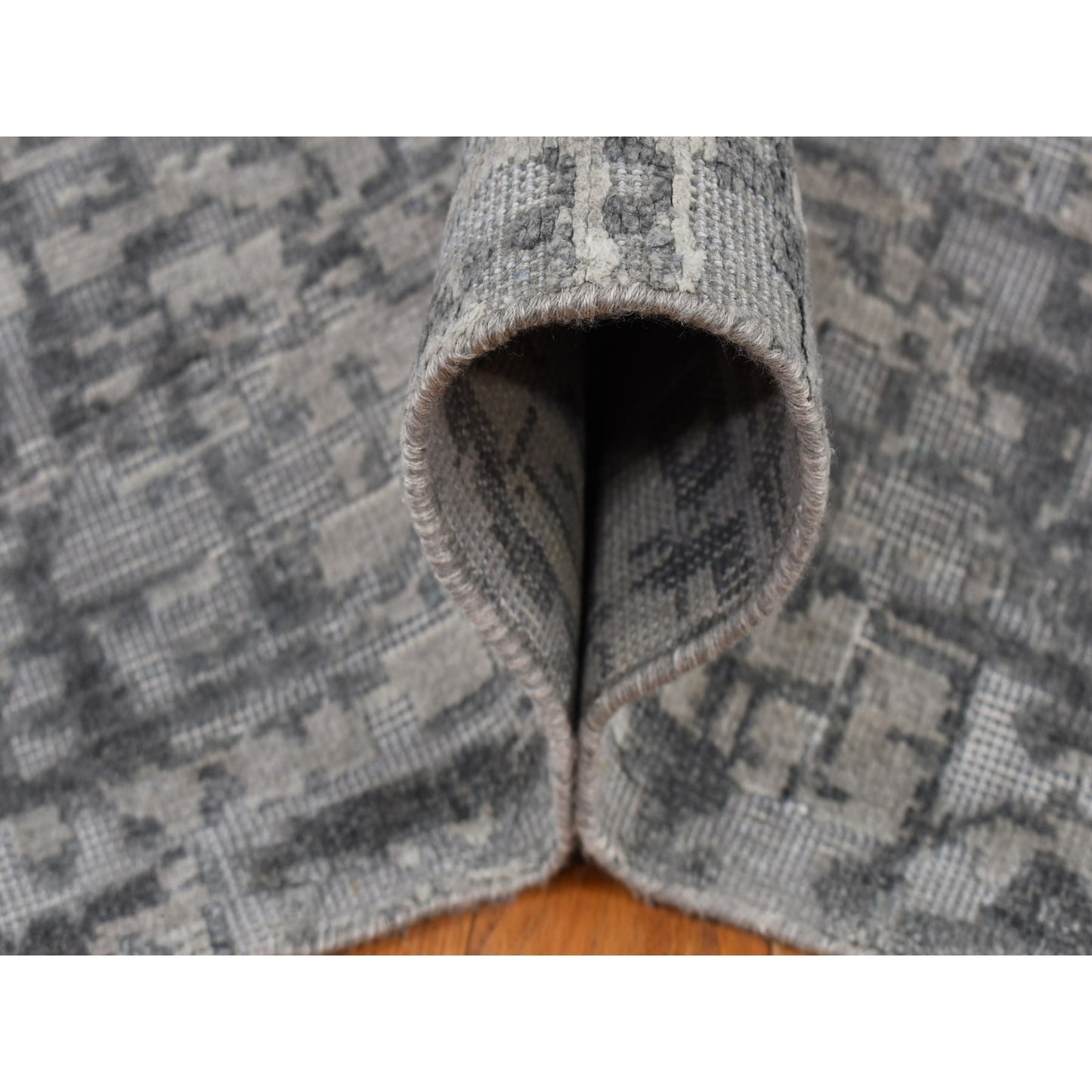 9'2"X12'4" Gray The Matrix Silk With Wool Tone On Tone Hand Knotted Rug