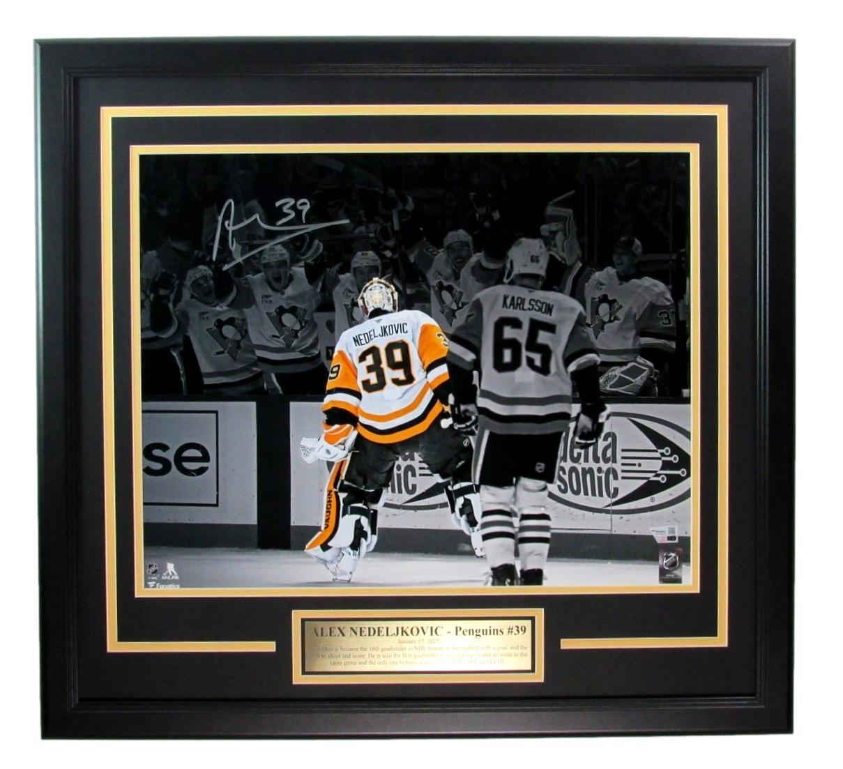 Alex Nedeljkovic Penguins Signed 16X20 Goal Photo