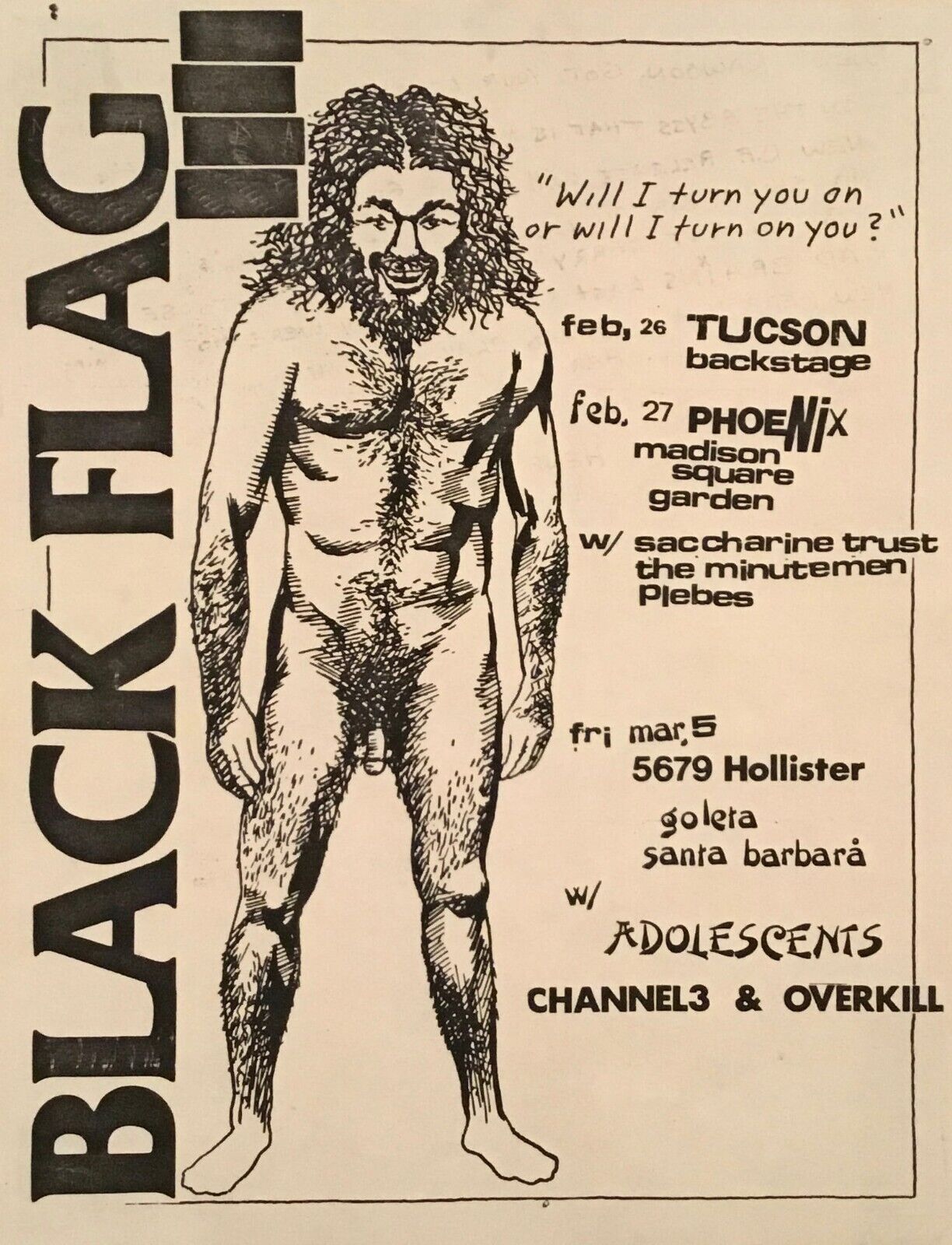 Black Flag Vintage Poster Will I Turn You On Or
