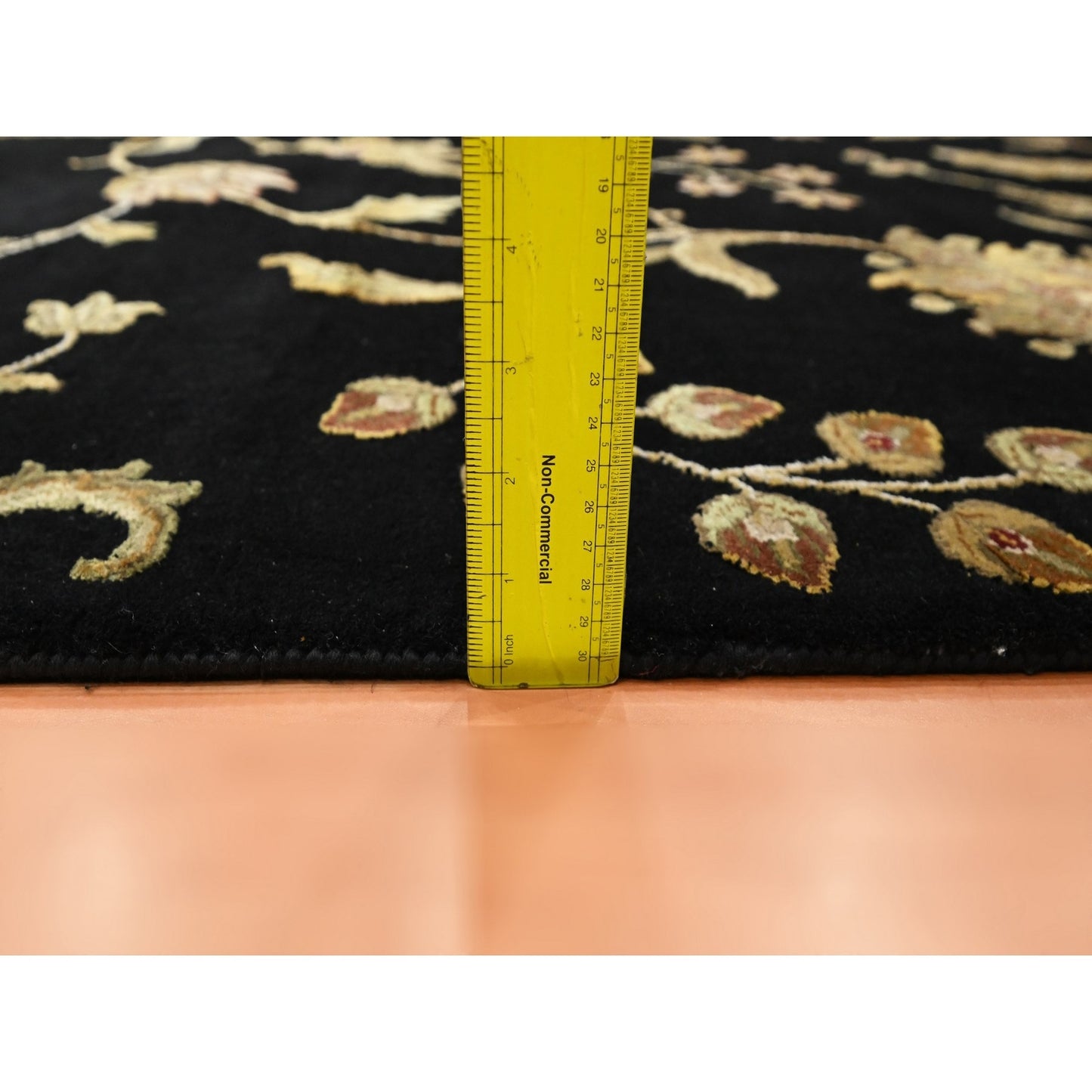 5'10"X8'10" Black Botanical Design Wool & Silk Hand Knotted Oriental Rug