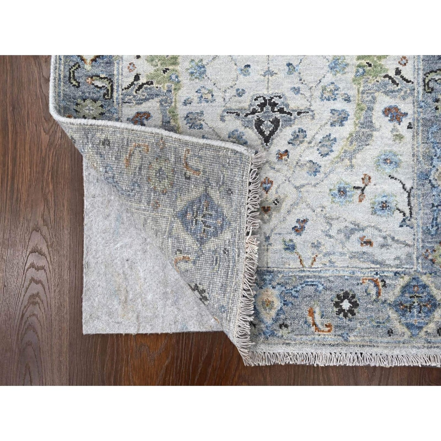 2'5"X30'4" Gray 100% Wool Hand Knotted Oushak Floral Design Xl Runner Rug
