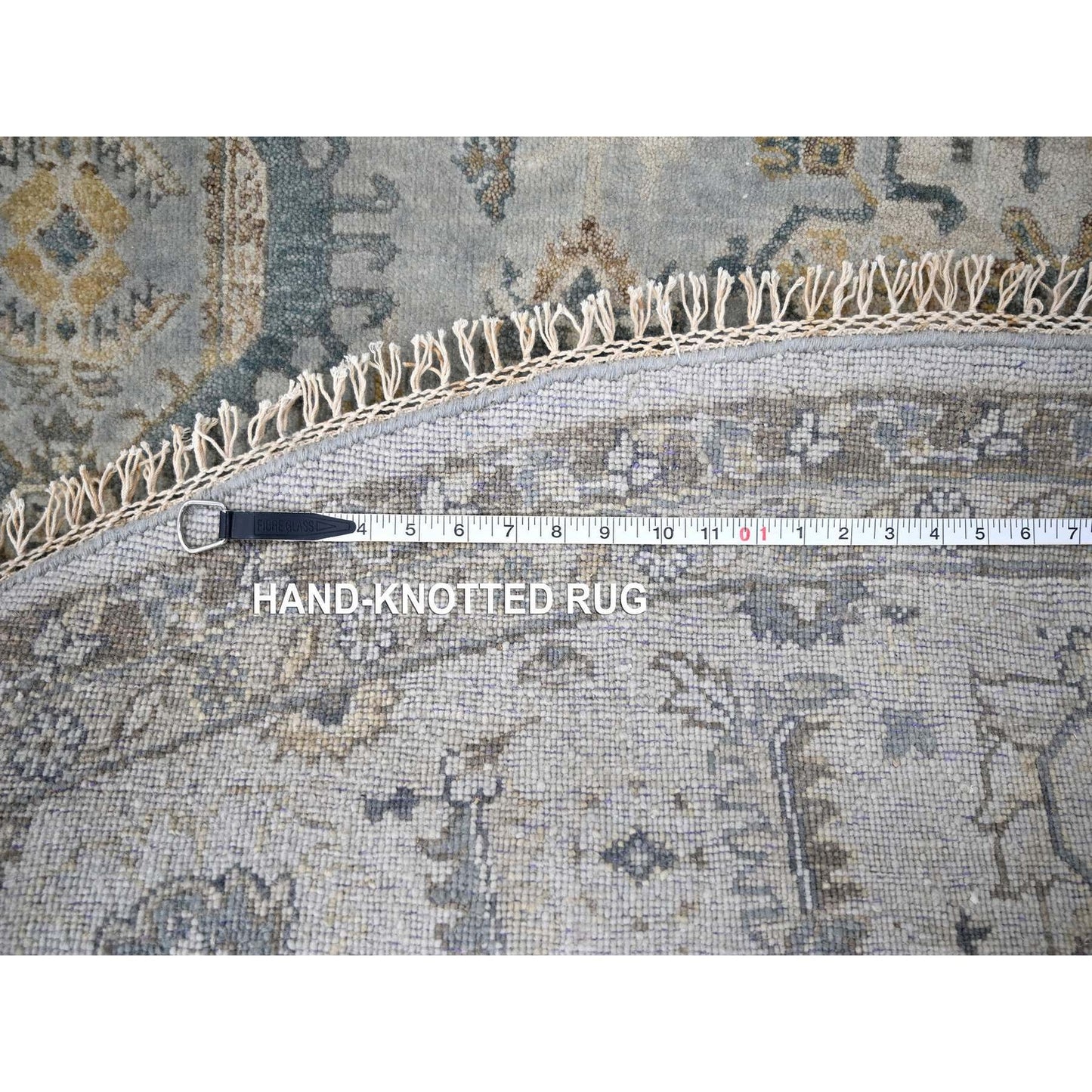 9'X9' Blue Gray Hand Knotted Karajeh Design Wool Round Oriental Rug