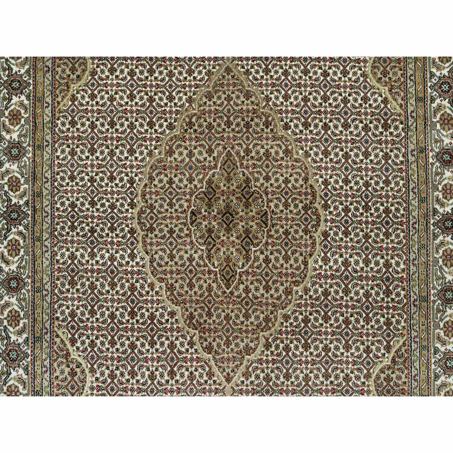 5'10"X9'2" Silky White Wool Tebraz Mahi Design Hand Knotted Oriental Rug
