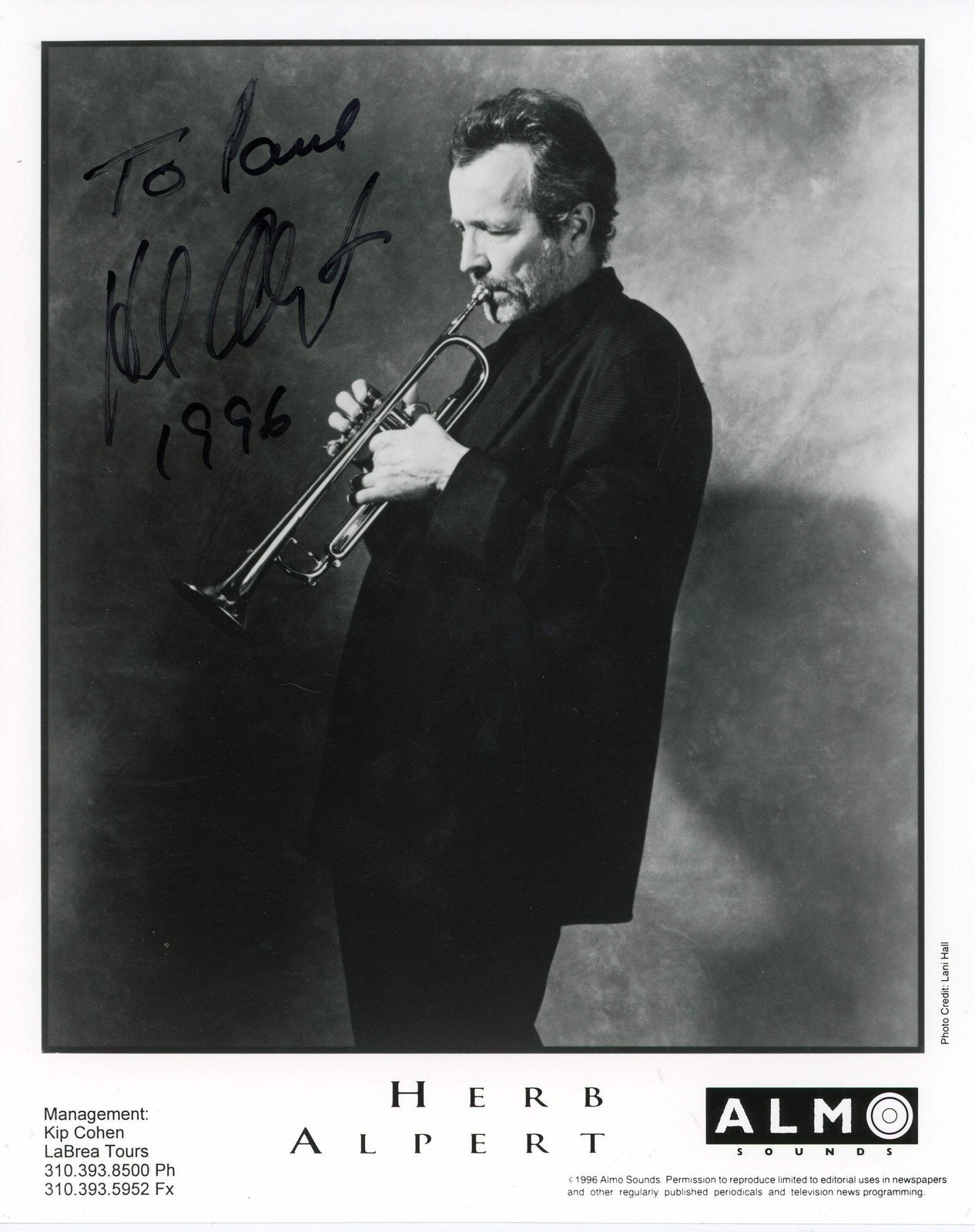 Herb Alpert Autographed 8X10 Photo