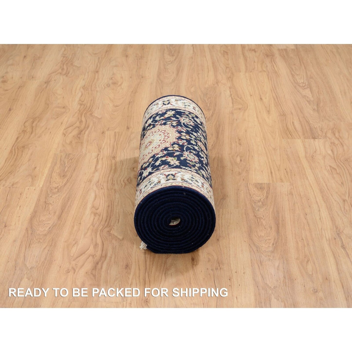 2'7"X16'4" Midnight Blue Hand Knotted Nain 250 Kpsi Wool-Silk Runner Rug
