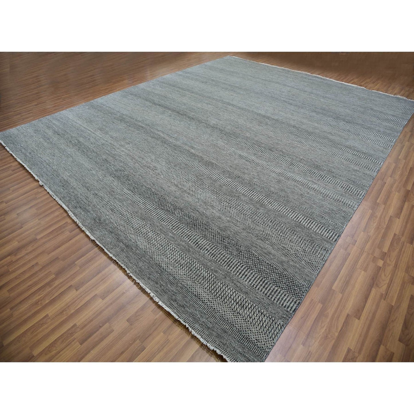12'1"X15'1" Peppercorn Gray Undyed Wool Hand Knotted Grass Oversized Rug