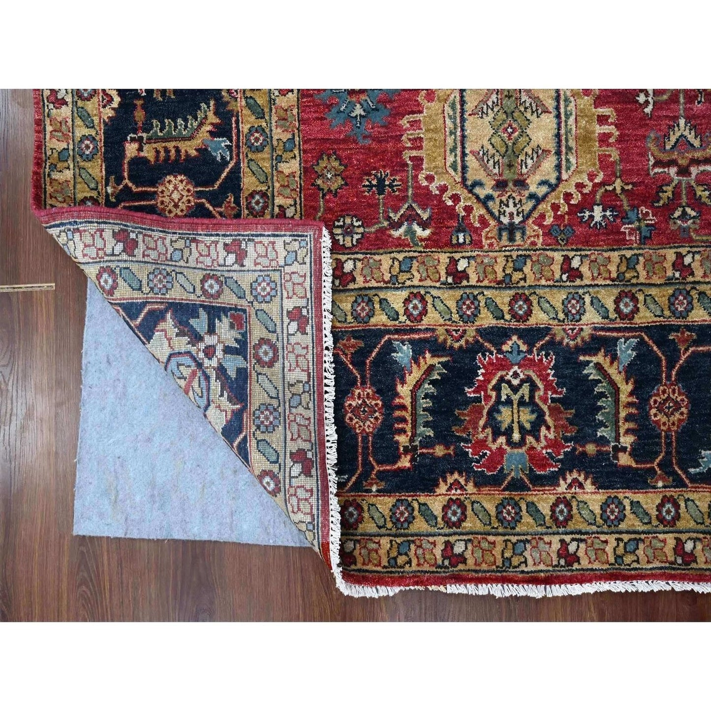 10'1"X13'10" Falcons Red Karjihooz Design Soft Wool Hand Knotted Rug