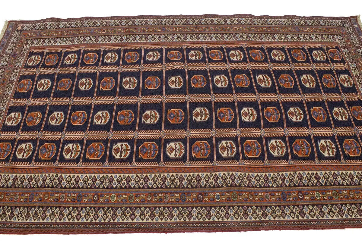 Hand-Knotted Purple-Navy Pictorial Sumak Oriental