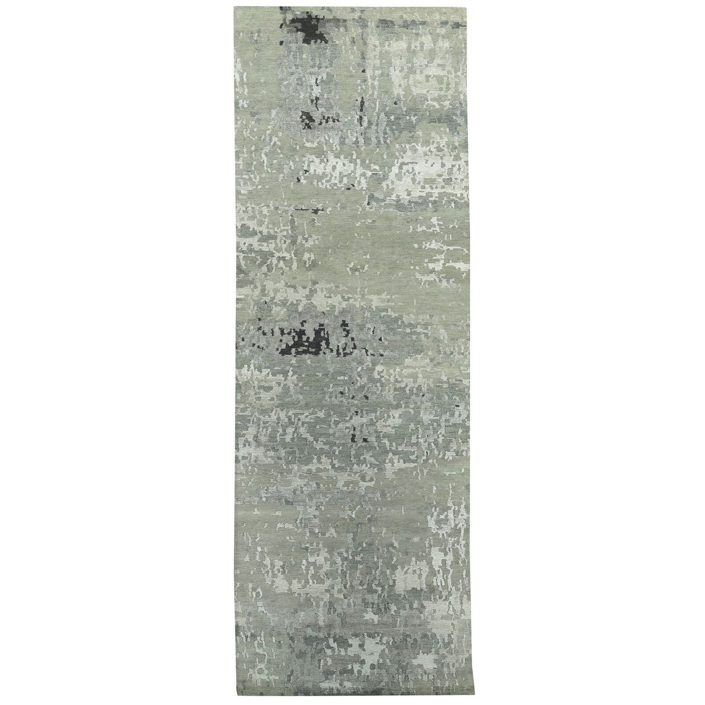 2'8"X19'10" Silver Gray Wool & Silk Modern Abstract Design Runner Rug