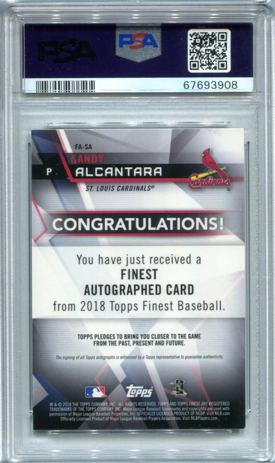Sandy Alcantara 2018 Topps Finest Gold Refractor #Fasa (Psa) Auth/Auto 10 Card /