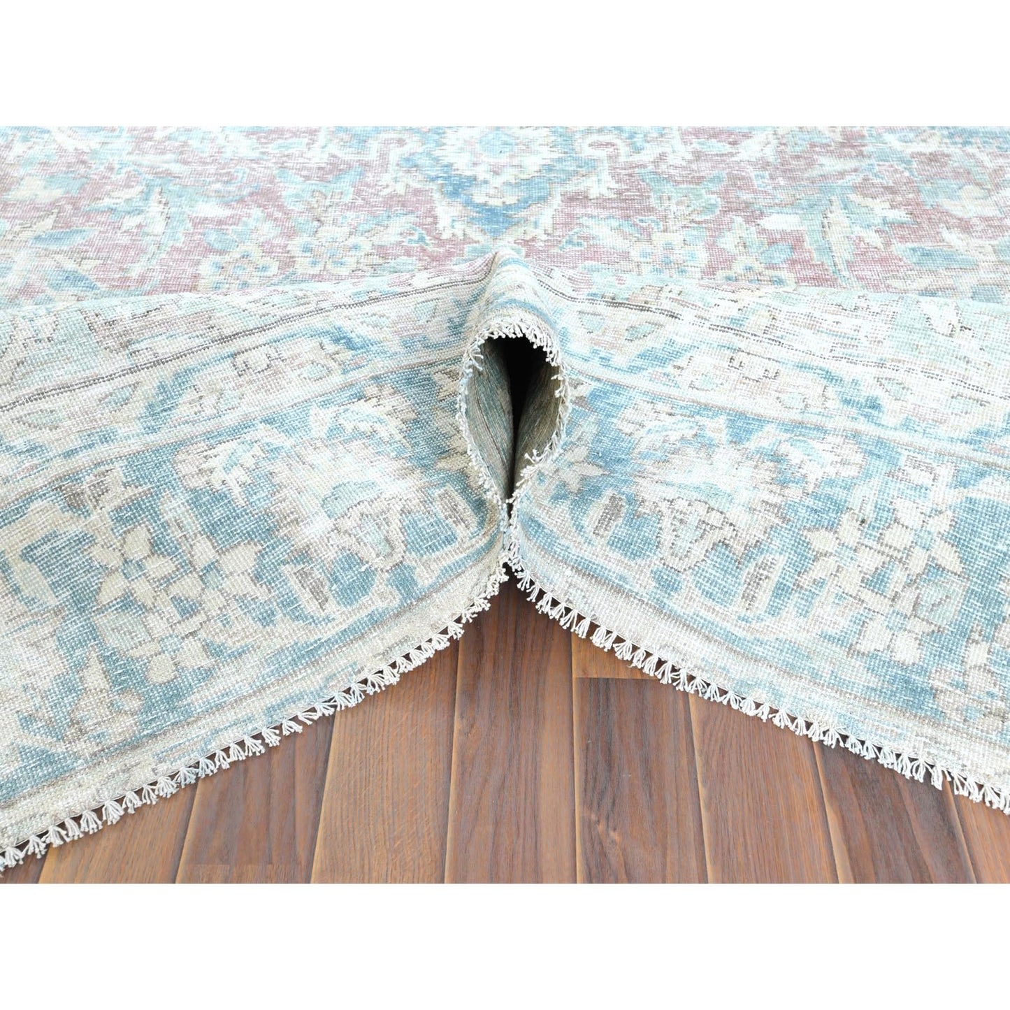 8'1"X12' Red Distressed Vintage Farsian Karman Wool Hand Knotted Rug