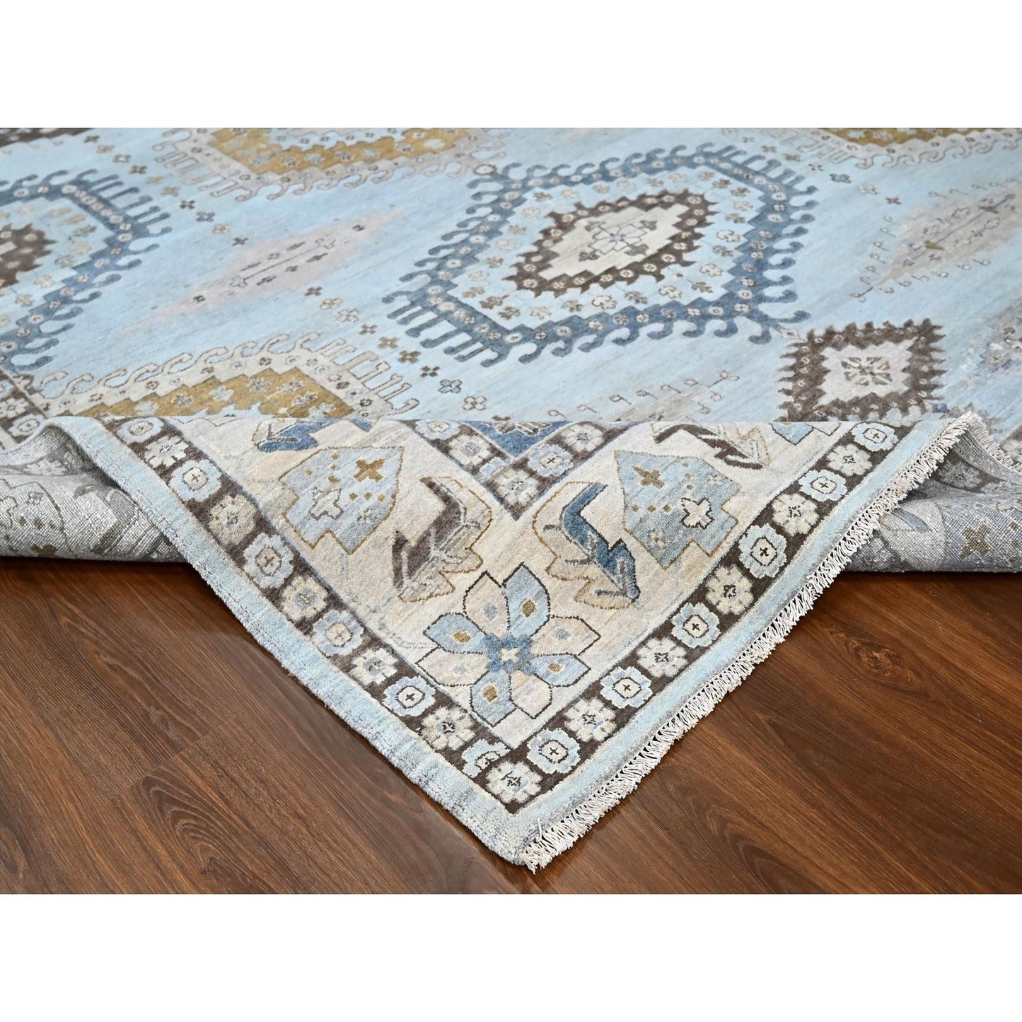 10'X14' Lazy Gray Hand Knotted Zoroastrian Village Inspired Geometric Rug