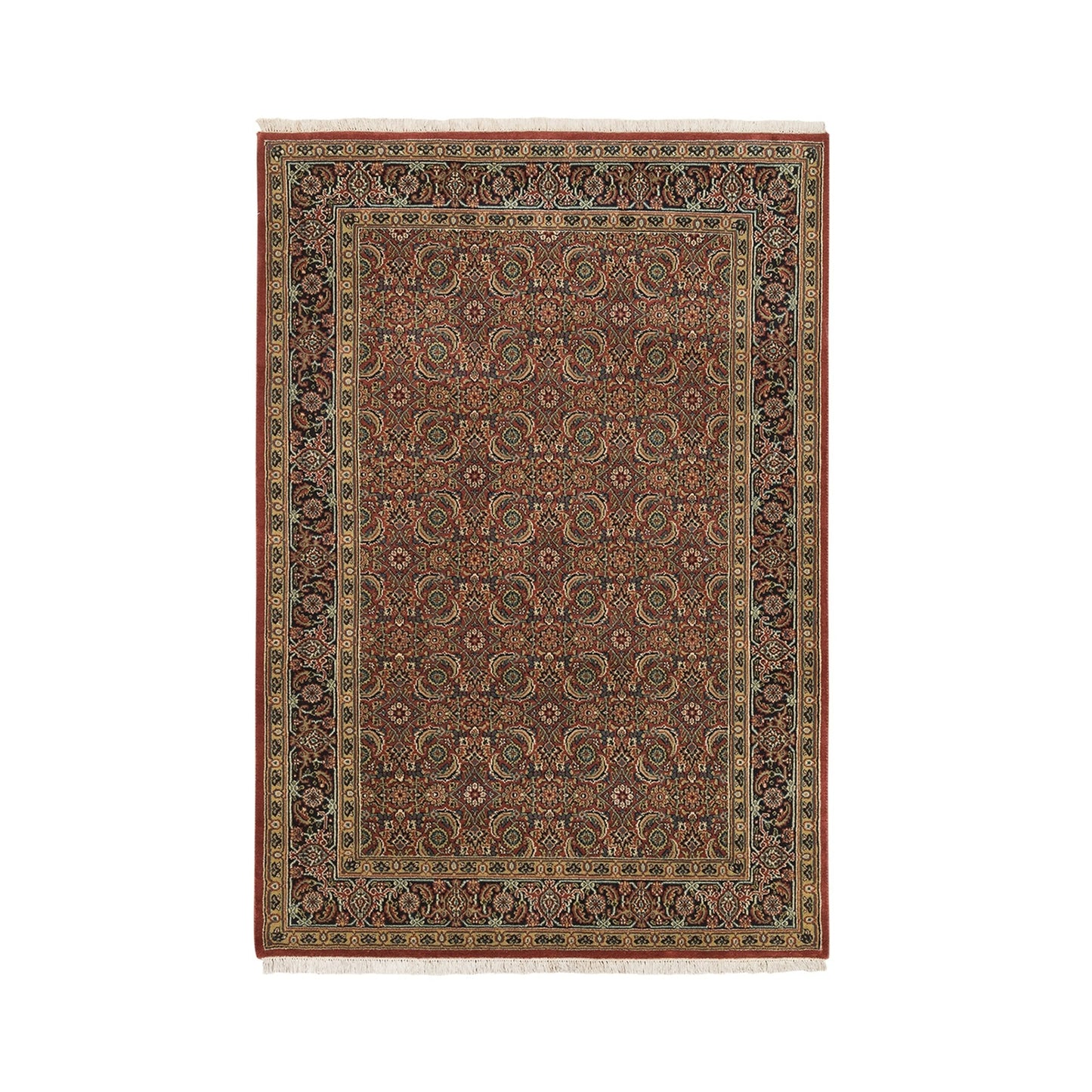 4'1"X6'1" Herati Red New Zealand Wool 250 Kpsi Hand Knotted Rug