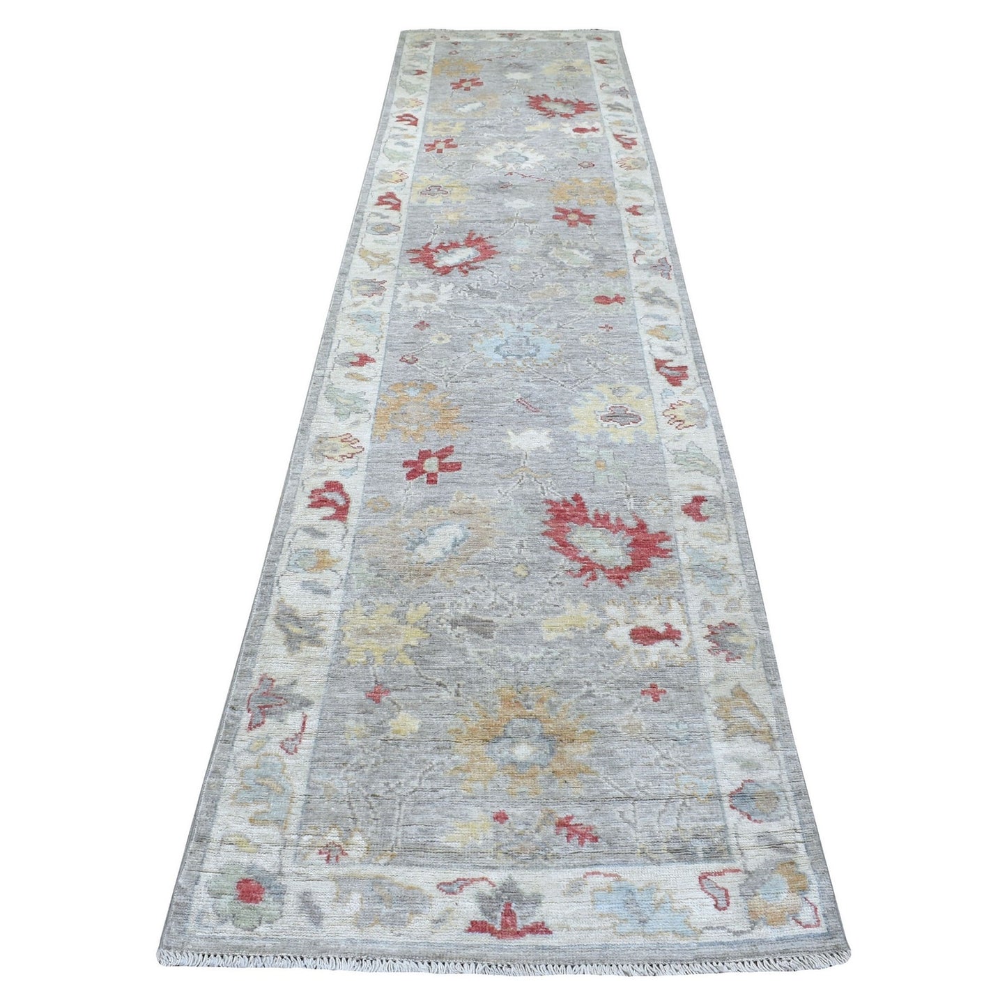 3'X13'5" Angora Oushaks Hand Knotted Soft Wool Gray Runner Rug