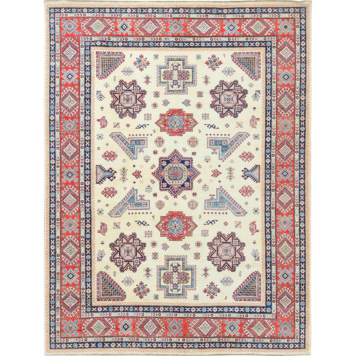 8'10"X11'9" Afghan Special Kazak Shiny Wool Hand Knotted Ivory Rug