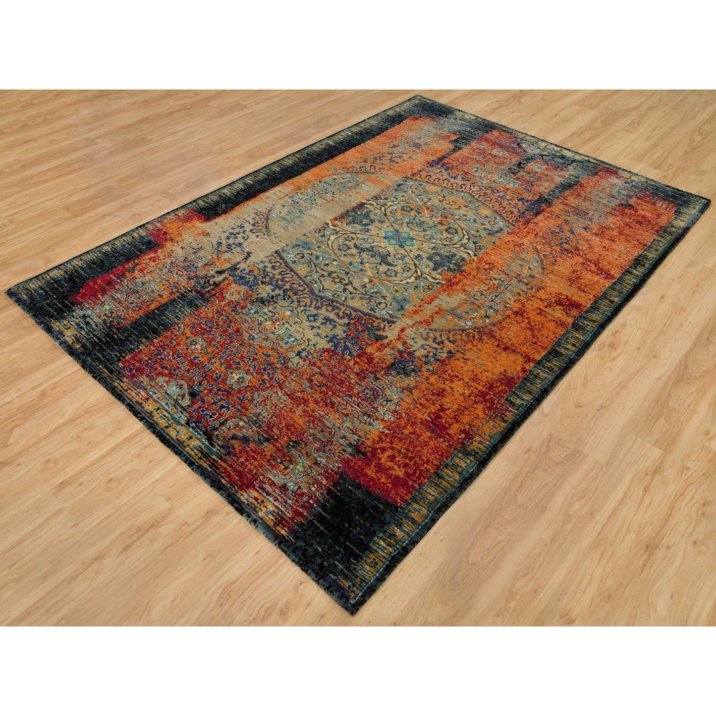 6'2"X9' Red Wool Hand Knotted Ancient Ottoman Erased Design Rug