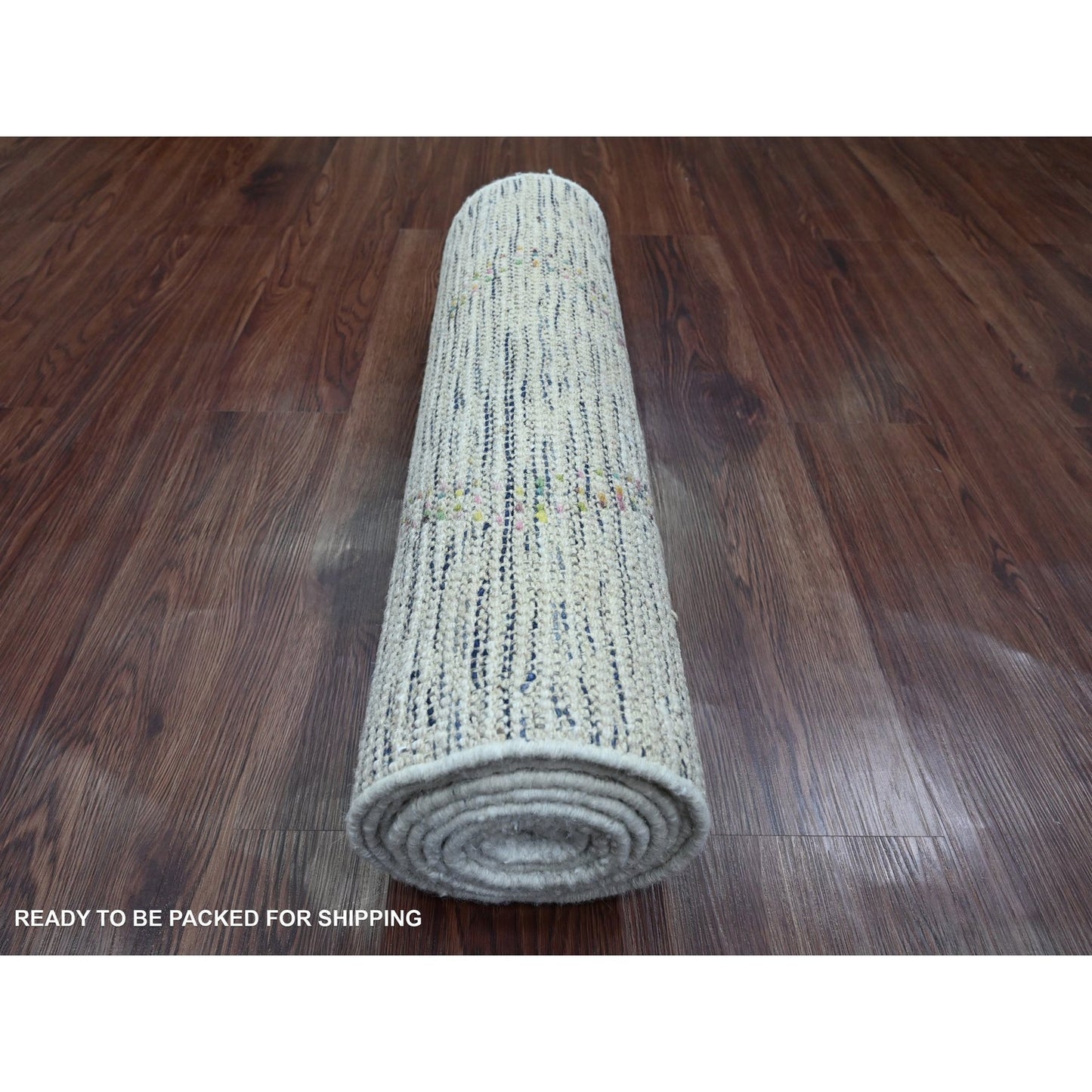 2'4"X10'7" White Geometric Moroccan Weave Wool Hand Knotted Runner Rug