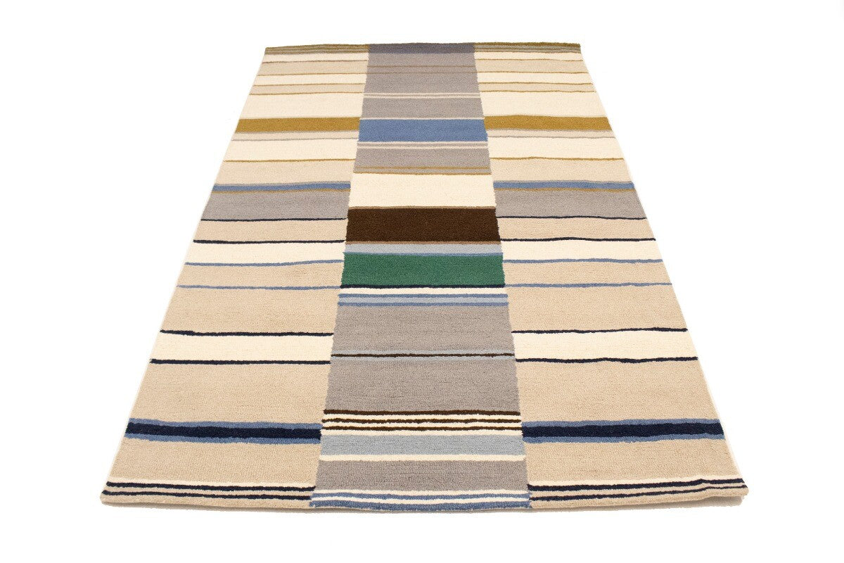 Hand-Tufted Multicolored Stripes Design Plush Rug