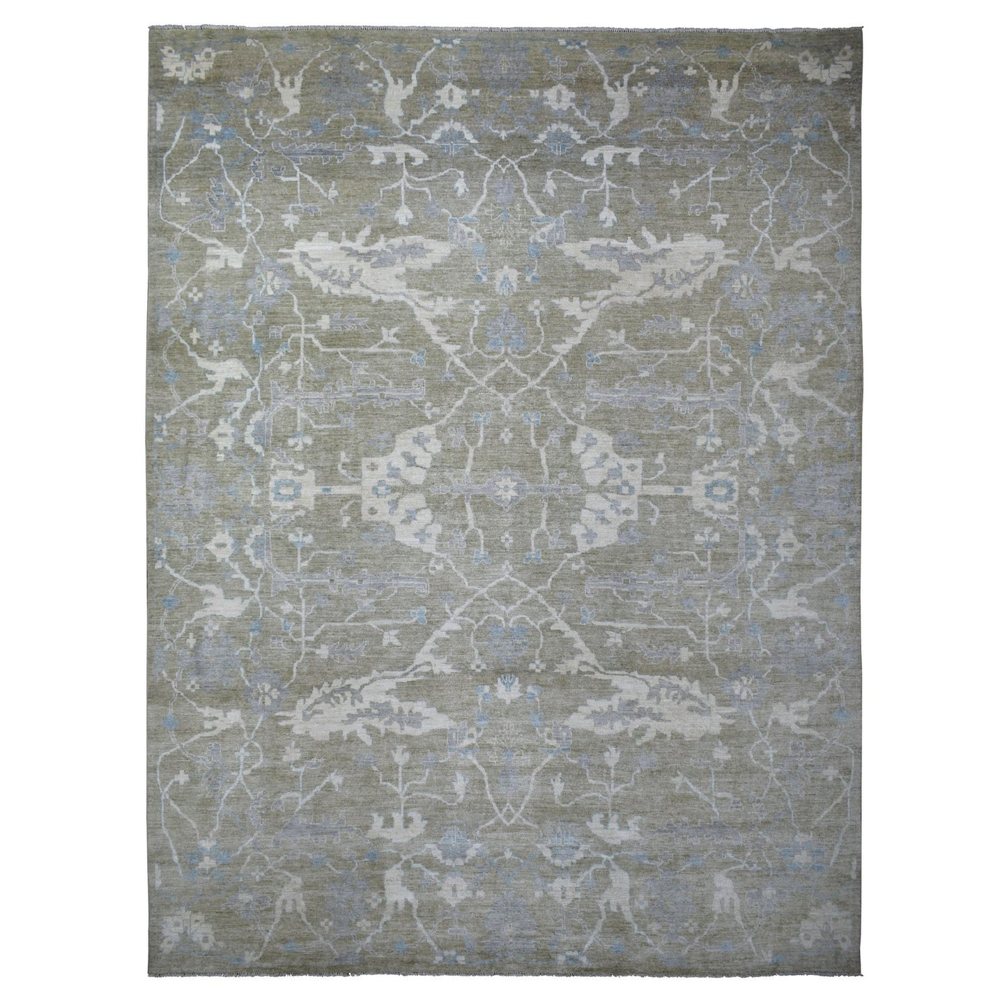 12'1"X15'5" Gray Afghan Angora Oushak Wool Hand Knotted Oversized Rug
