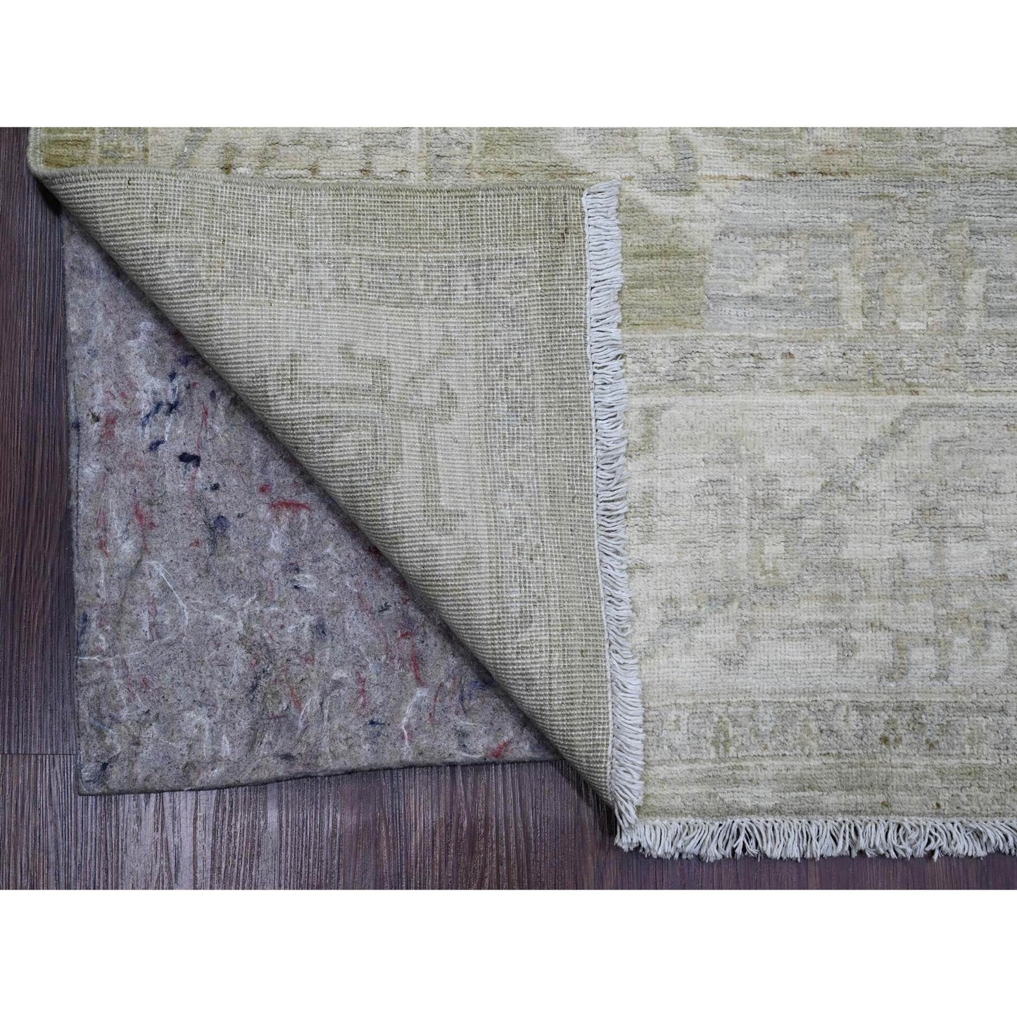 9'X11'9" Green Antiqued Peshawar Mahal Design Hand Knotted Pure Wool Rug