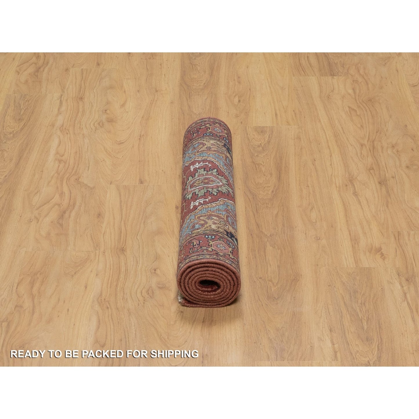 2'8"X6'2" Red Antiqued Heris Re-Creation Hand Knotted All Wool Runner Rug