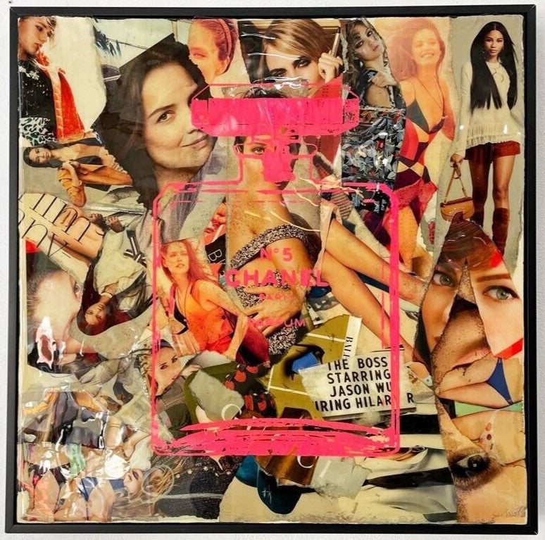Shane Bowden Chanel Pink N5 Signed Unique Painting Mixed Media Graffiti Art