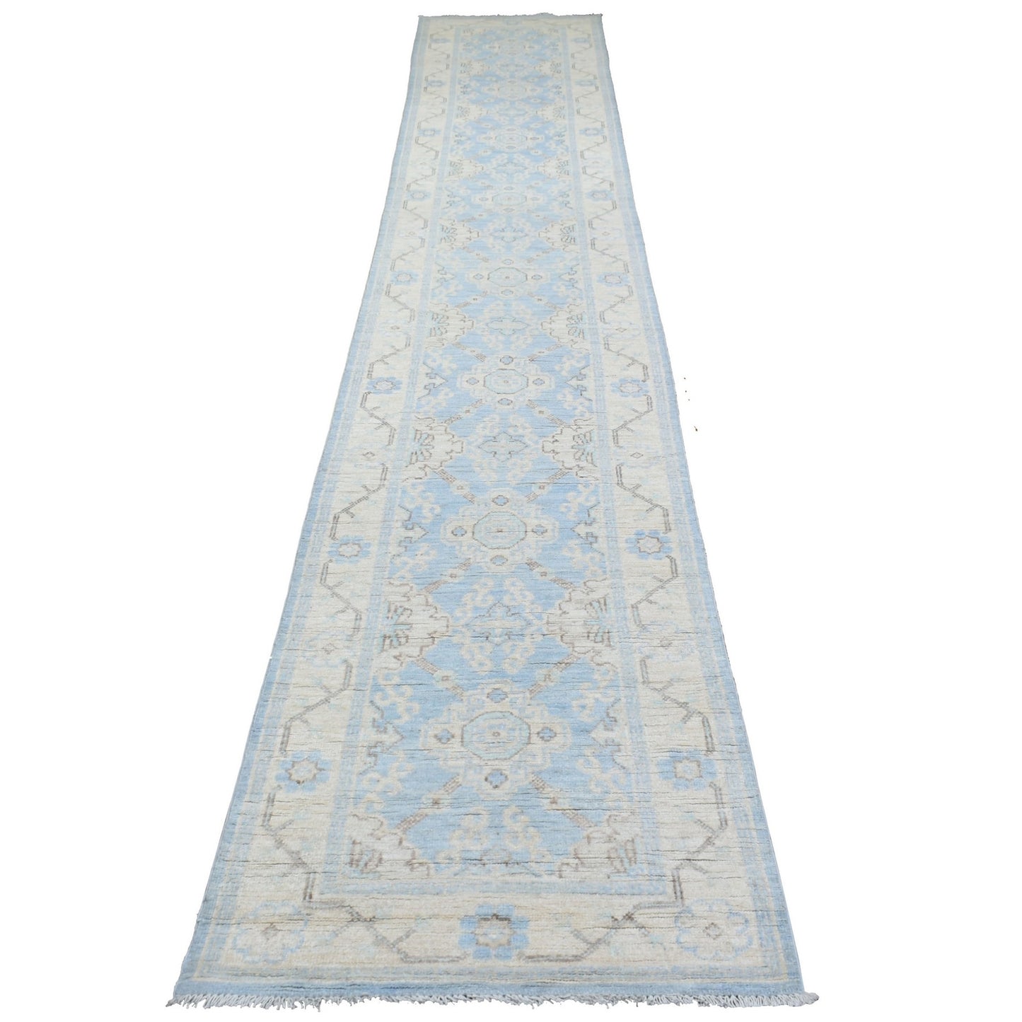 2'6"X14'10" Washed Out Blue Peshawar Hand Knotted Wool Xl Runner Rug