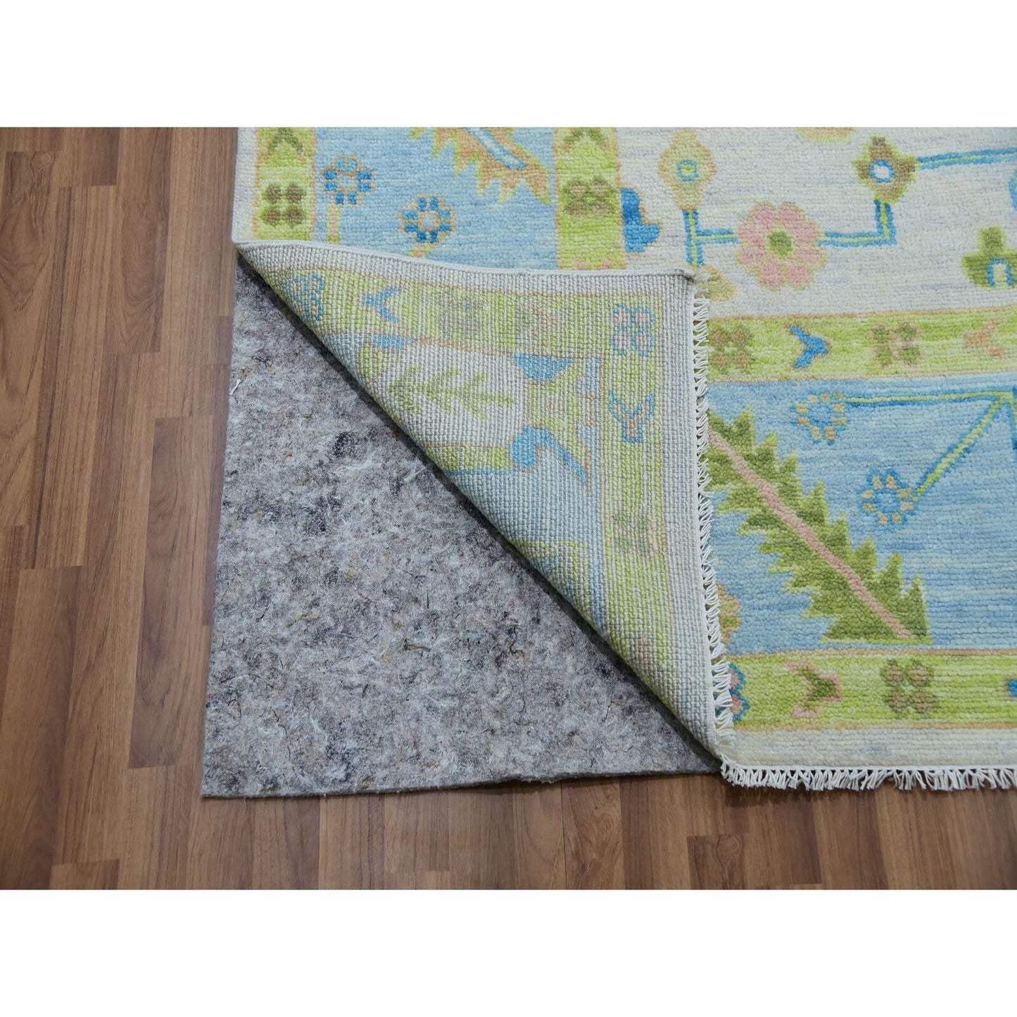 10'1"X14' Ivory Oushak Weave & Design Hand Knotted Leaf Pattern Wool Rug