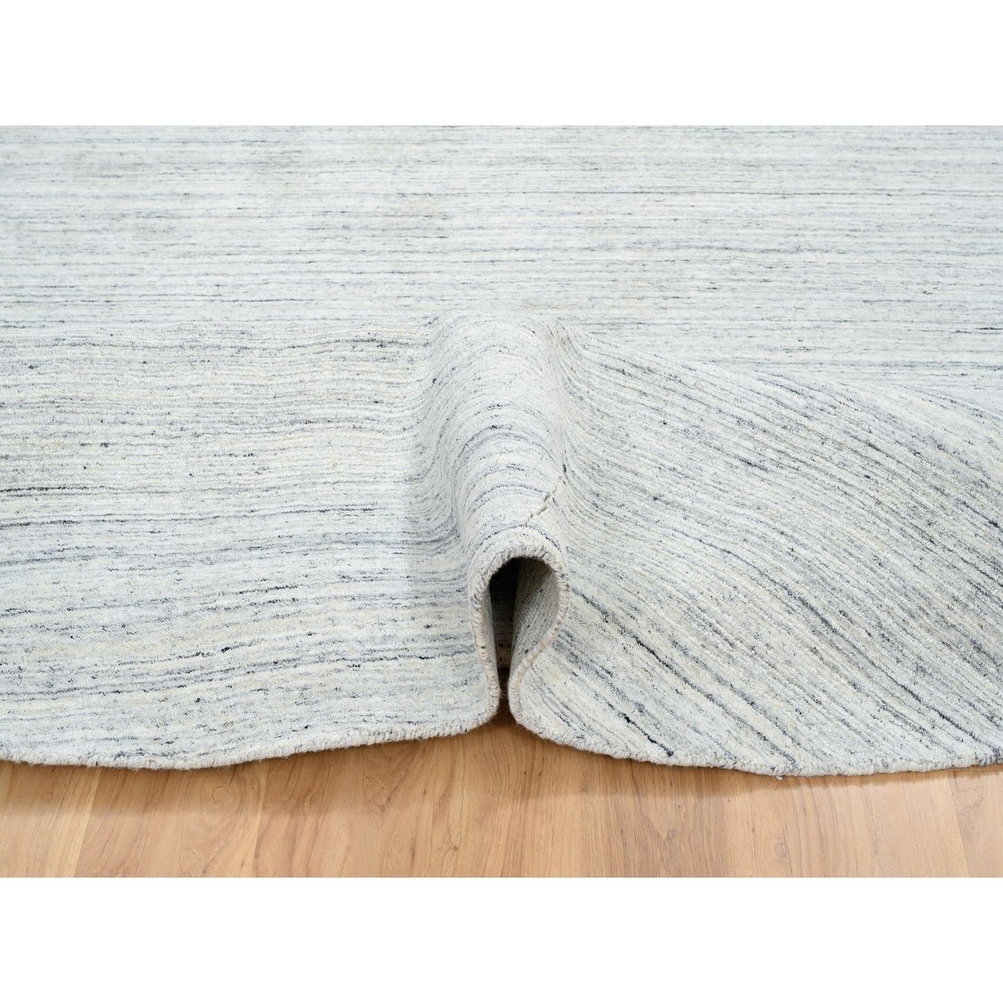 11'10"X11'10" Ivory Modern Striae Design Pure Wool Hand Loomed Round Rug