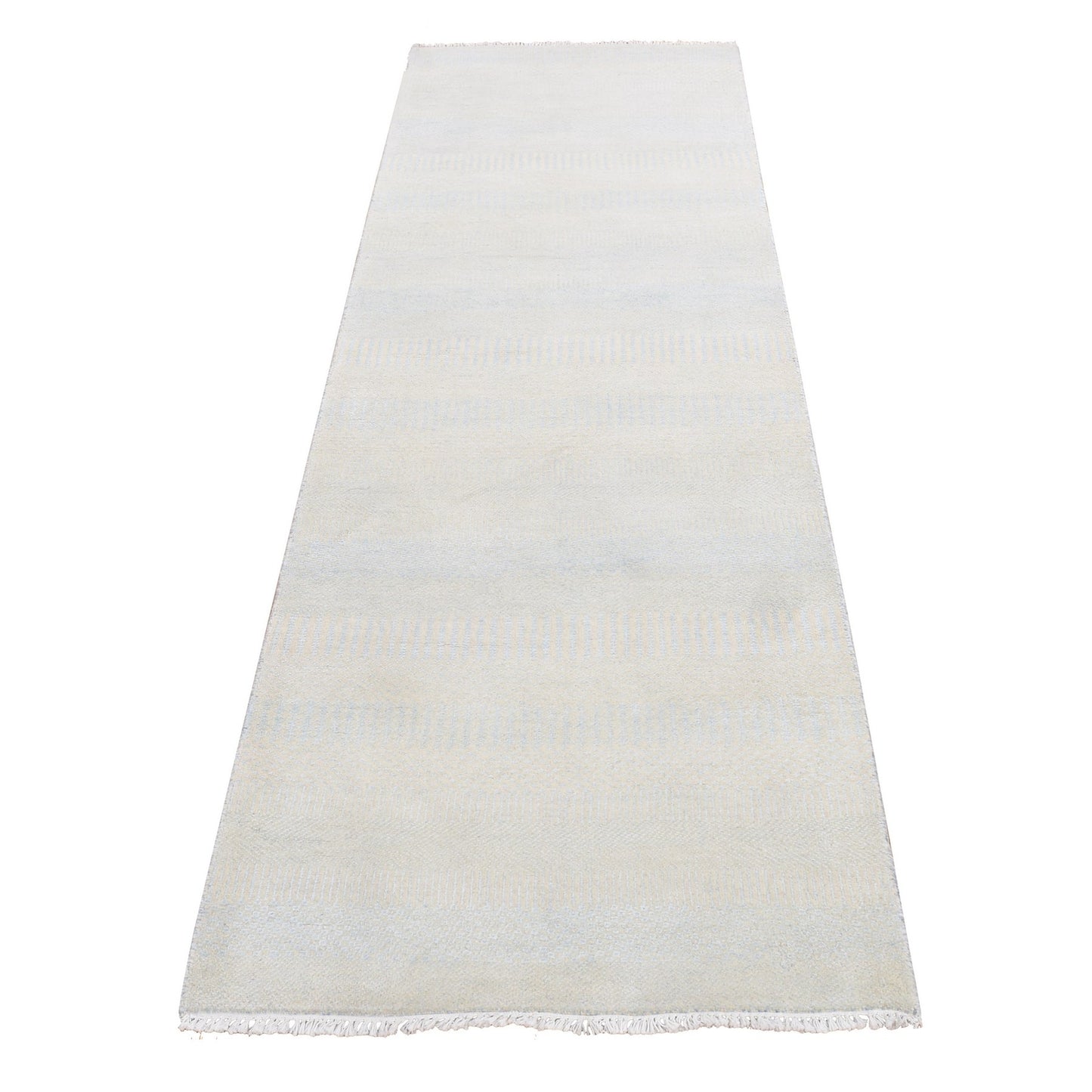 2'7"X8'4" Ivory Grass Design Gabbeh Wool And Silk Hand Knotted Runner Rug