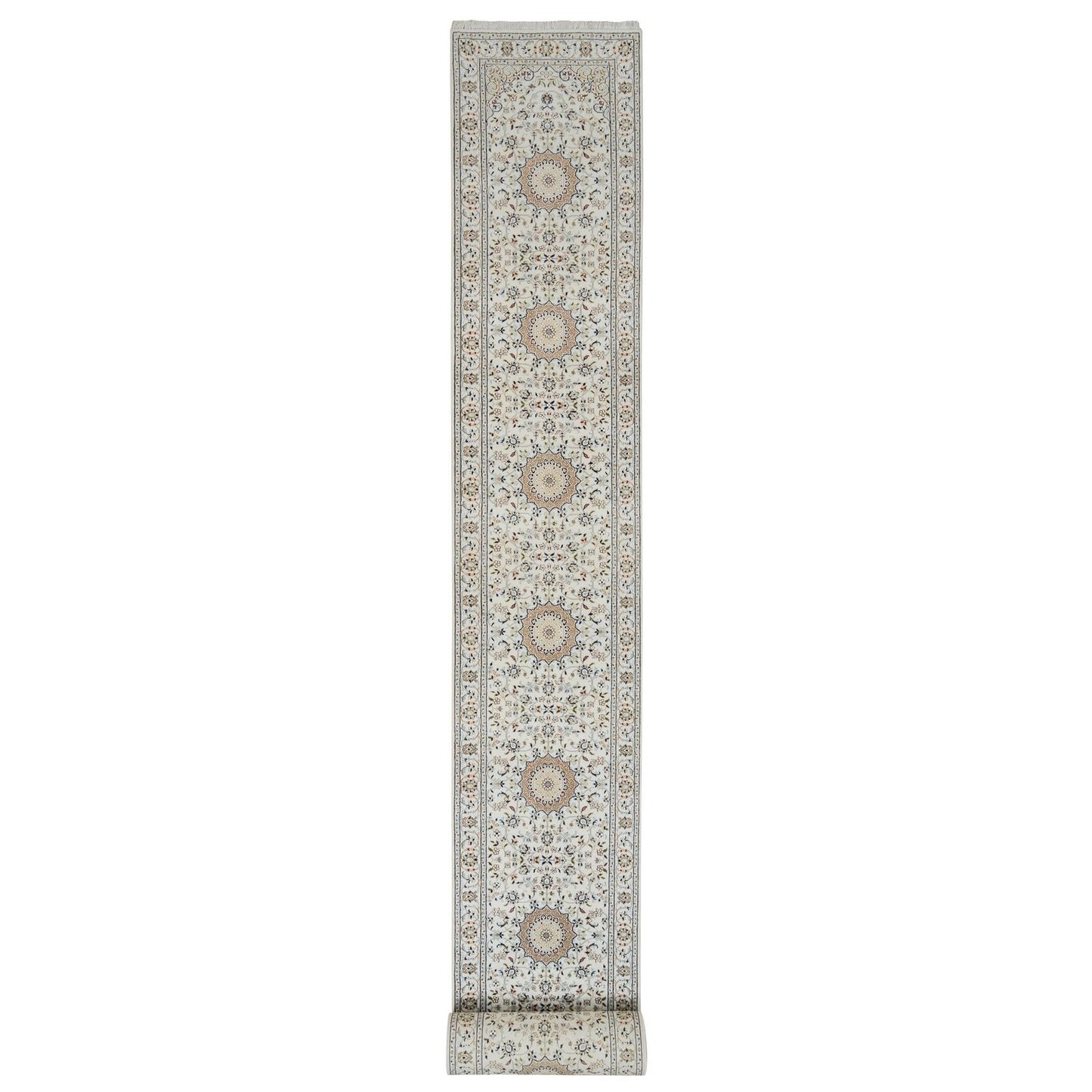 2'9"X26'2" Ivory 250 Kpsi Wool Hand Knotted Nain Xl Runner Rug