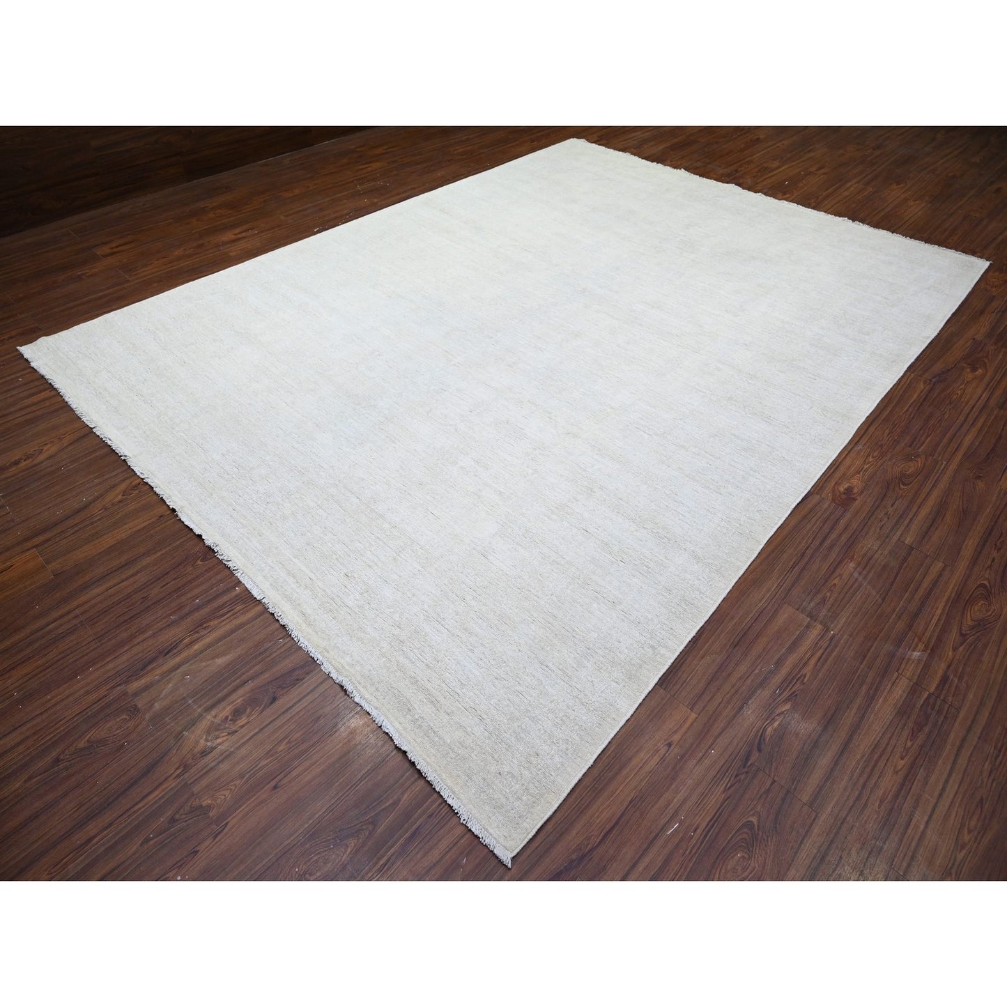 8'9"X11'9" Retro White Washed Out Peshawar Wool Hand Knotted Oriental Rug