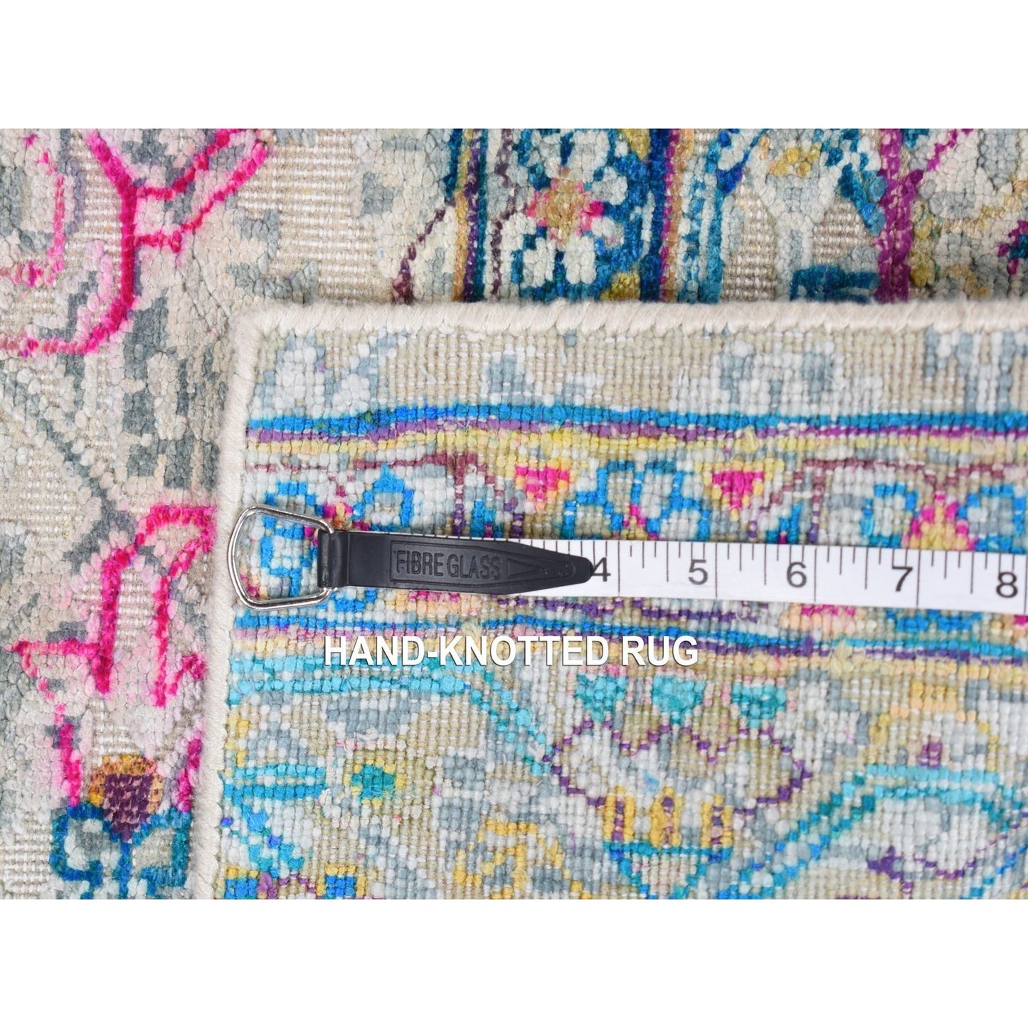 2'X2' White Modern Design Silk With Wool Hand Knotted Sample Mat Rug