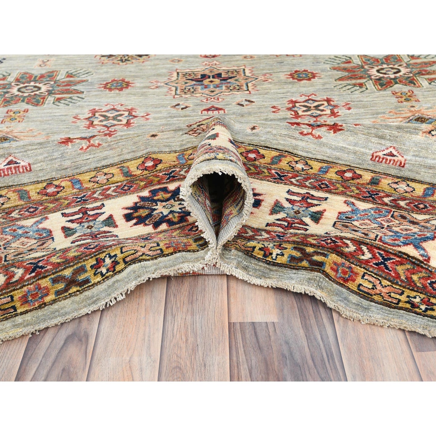 10'X13'6" Light Gray Afghan Super Kazak Soft Wool Hand Knotted Rug
