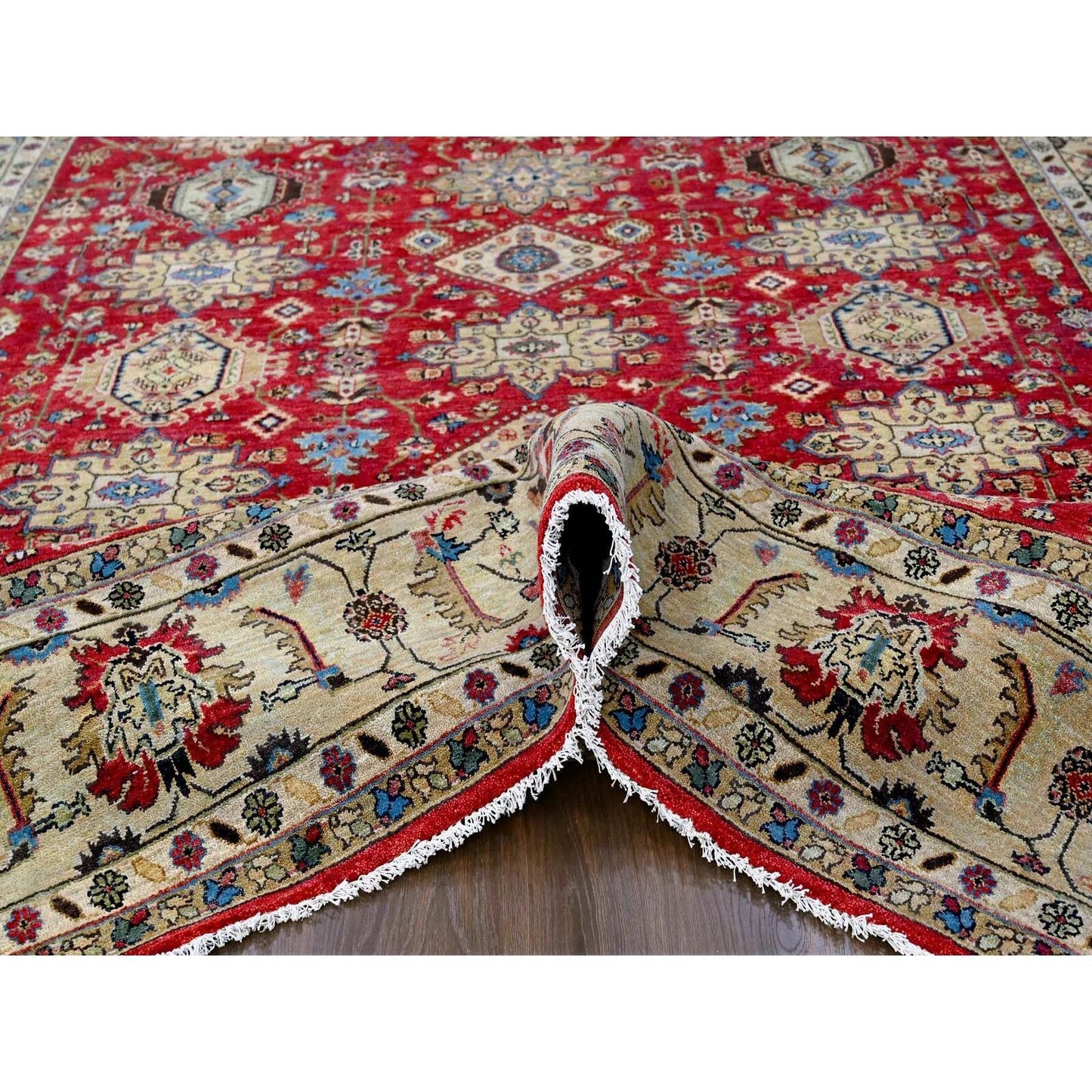 9'X12' Red Hand Knotted Pure Wool Karajeh Design Oriental Rug