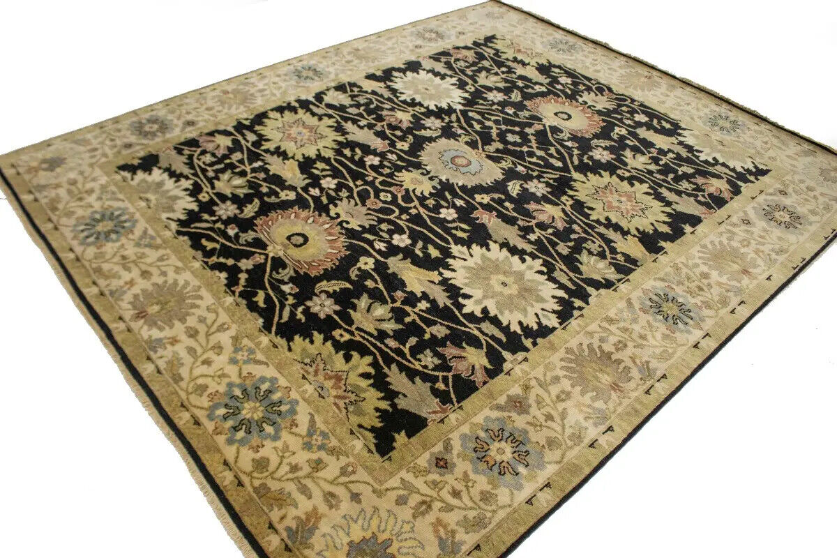 Antique Washed Black Floral Peshawar Rug Osh