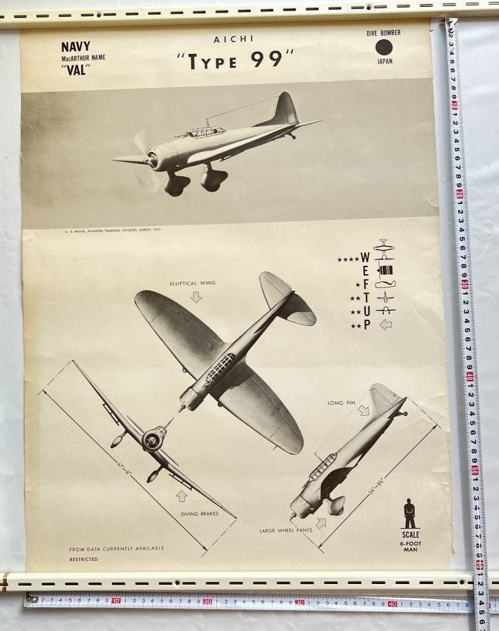 Wwii Us Navy Id Poster 1943 Aichi Type 99 "Val" Dive Bomber Japan Original