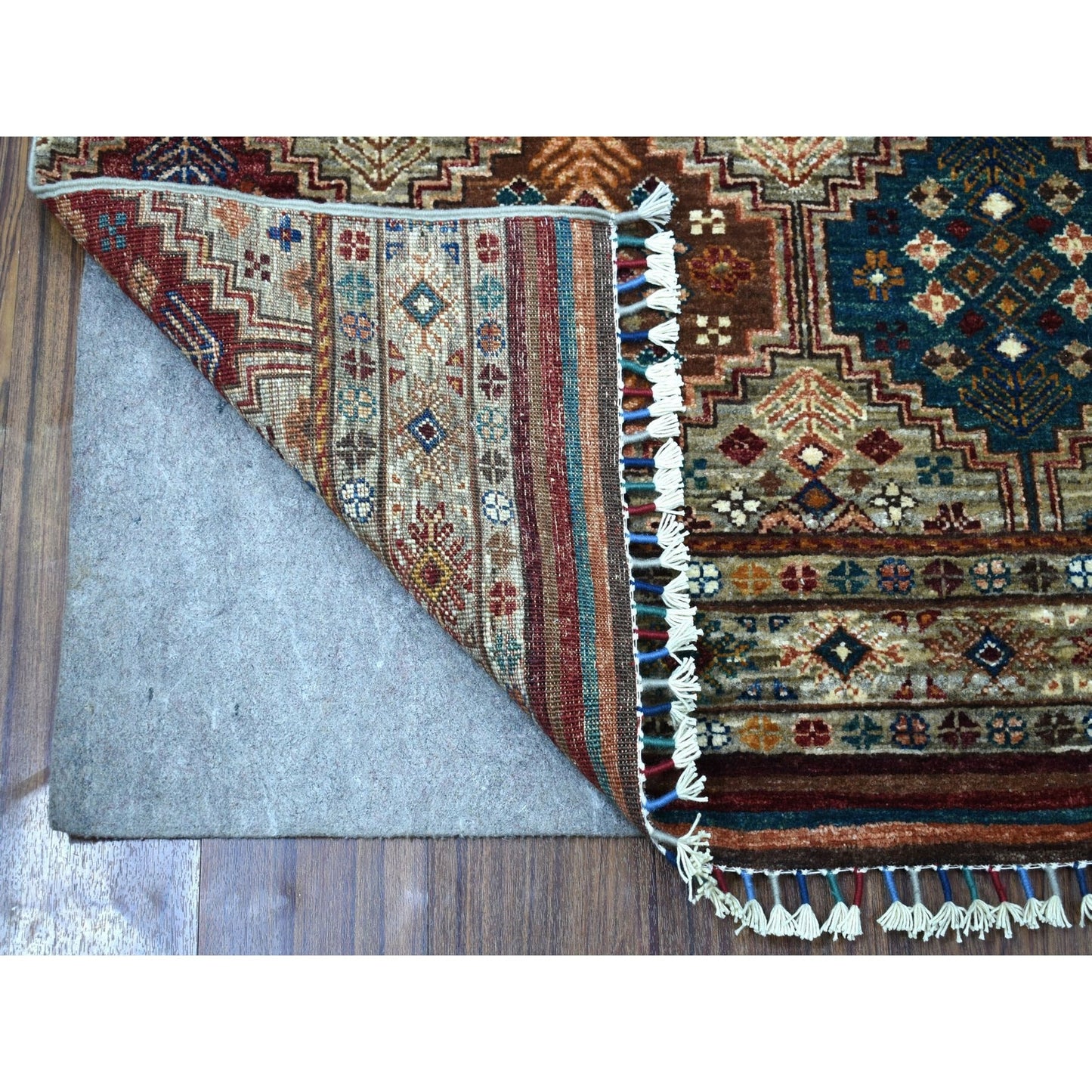 2'9"X8' Taupe Super Kazak Khorjin Design Wool Hand Knotted Runner Rug