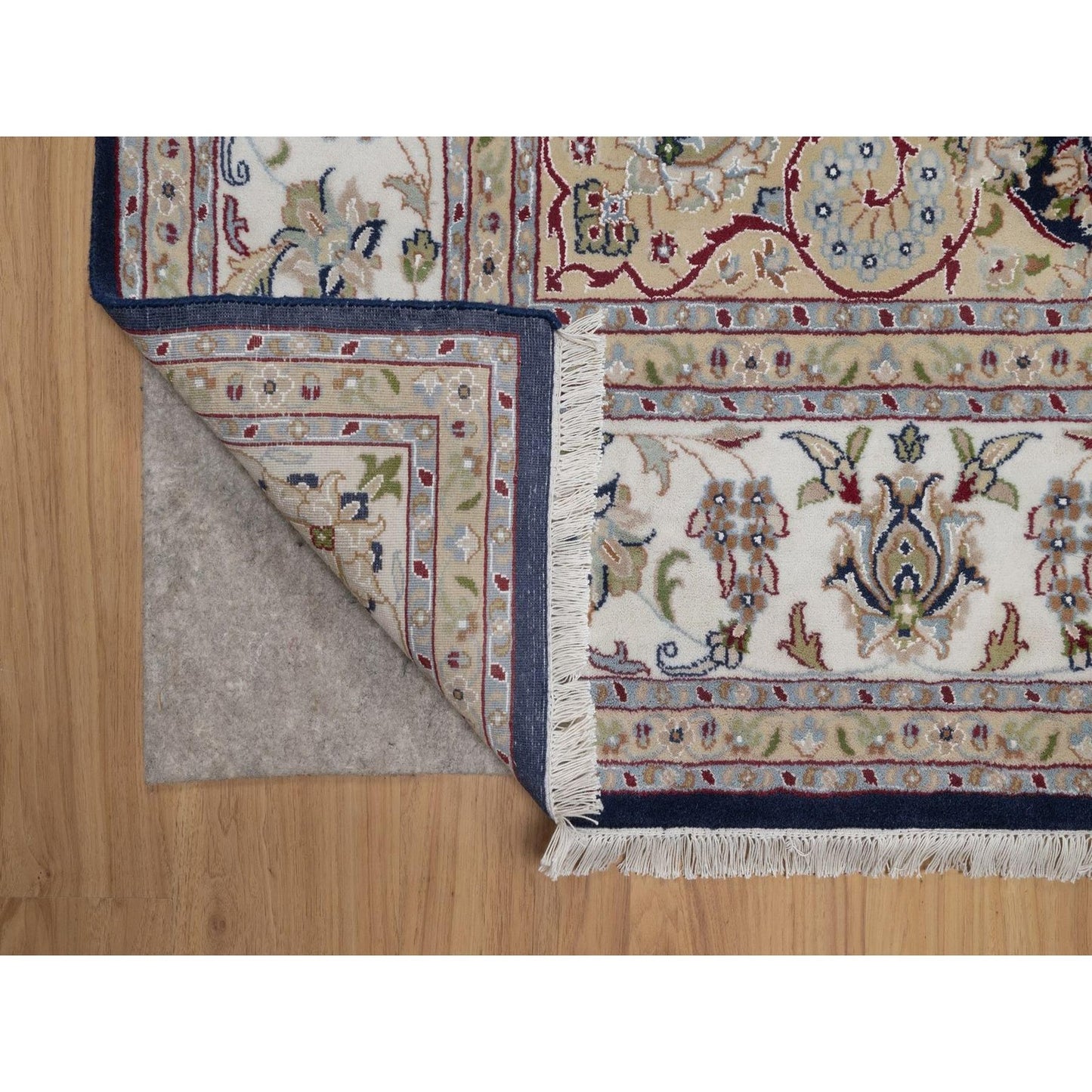 7'10"X10'3" Navy Nain Medallion Design Wool And Silk Hand Knotted Rug